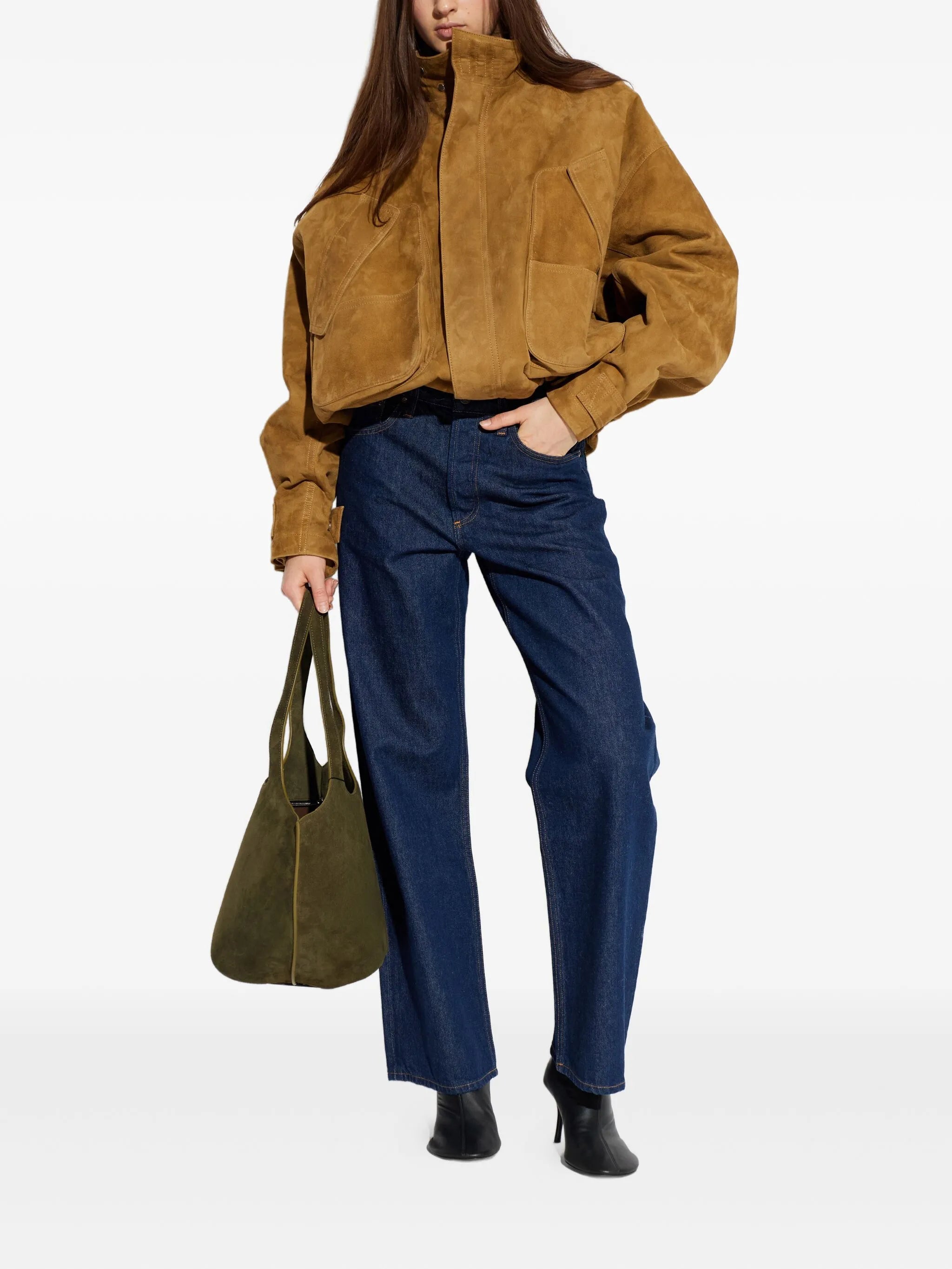 cuffed-sleeves suede jacket