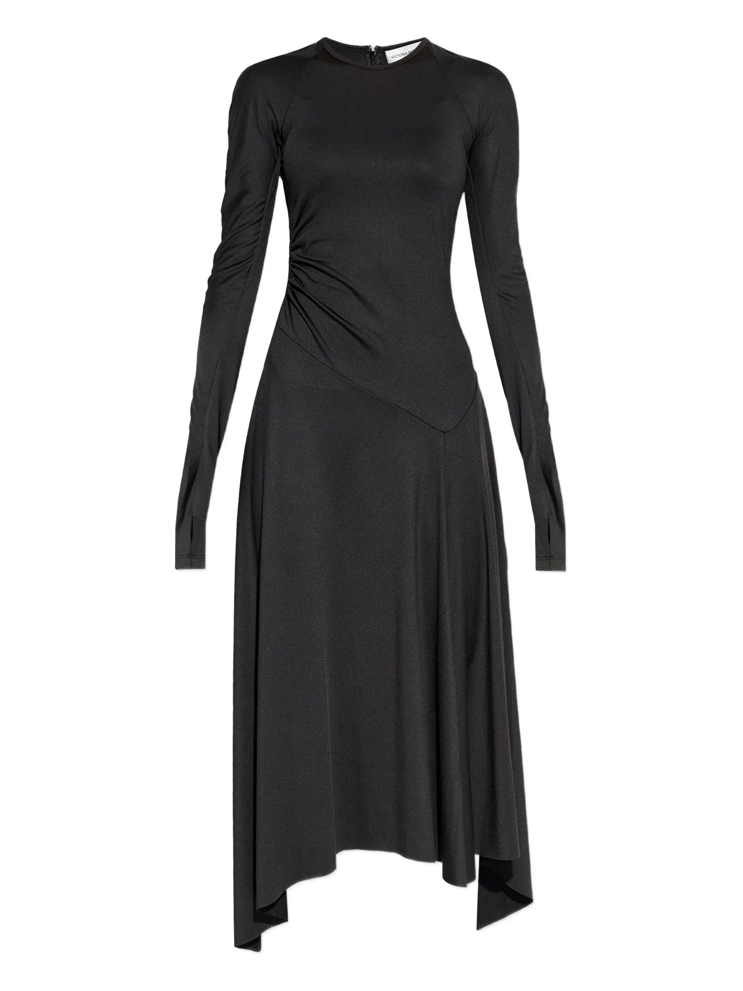 asymmetric-hem long-sleeved midi dress