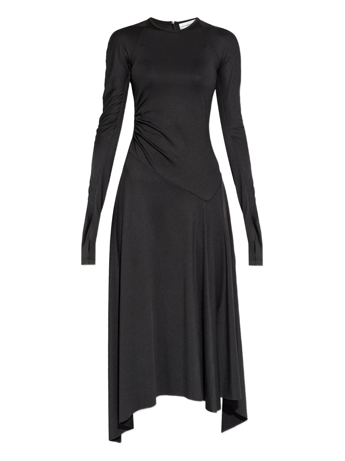 asymmetric long-sleeve midi dress