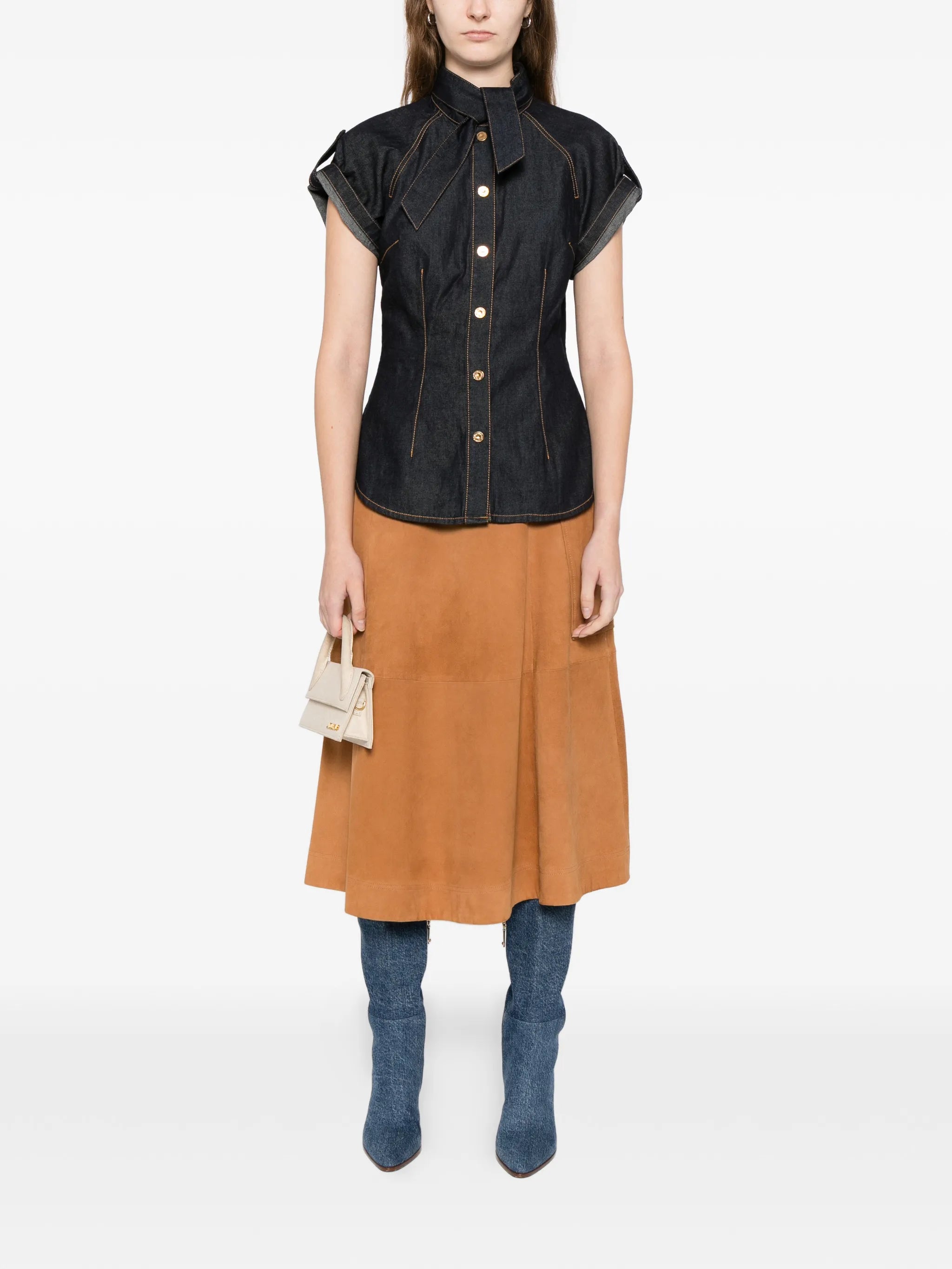 denim tie neck shirt