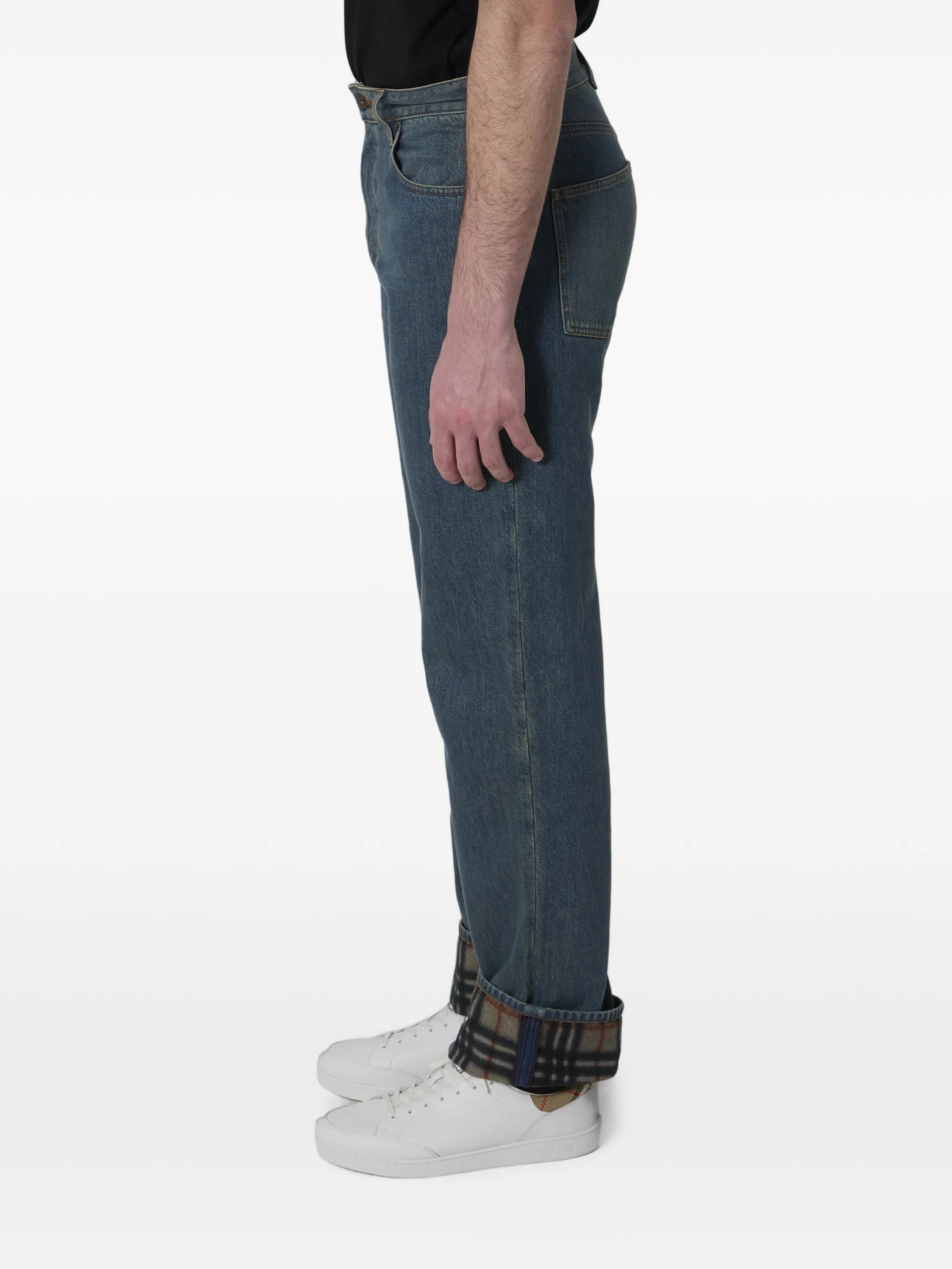 straight check turn-up jeans