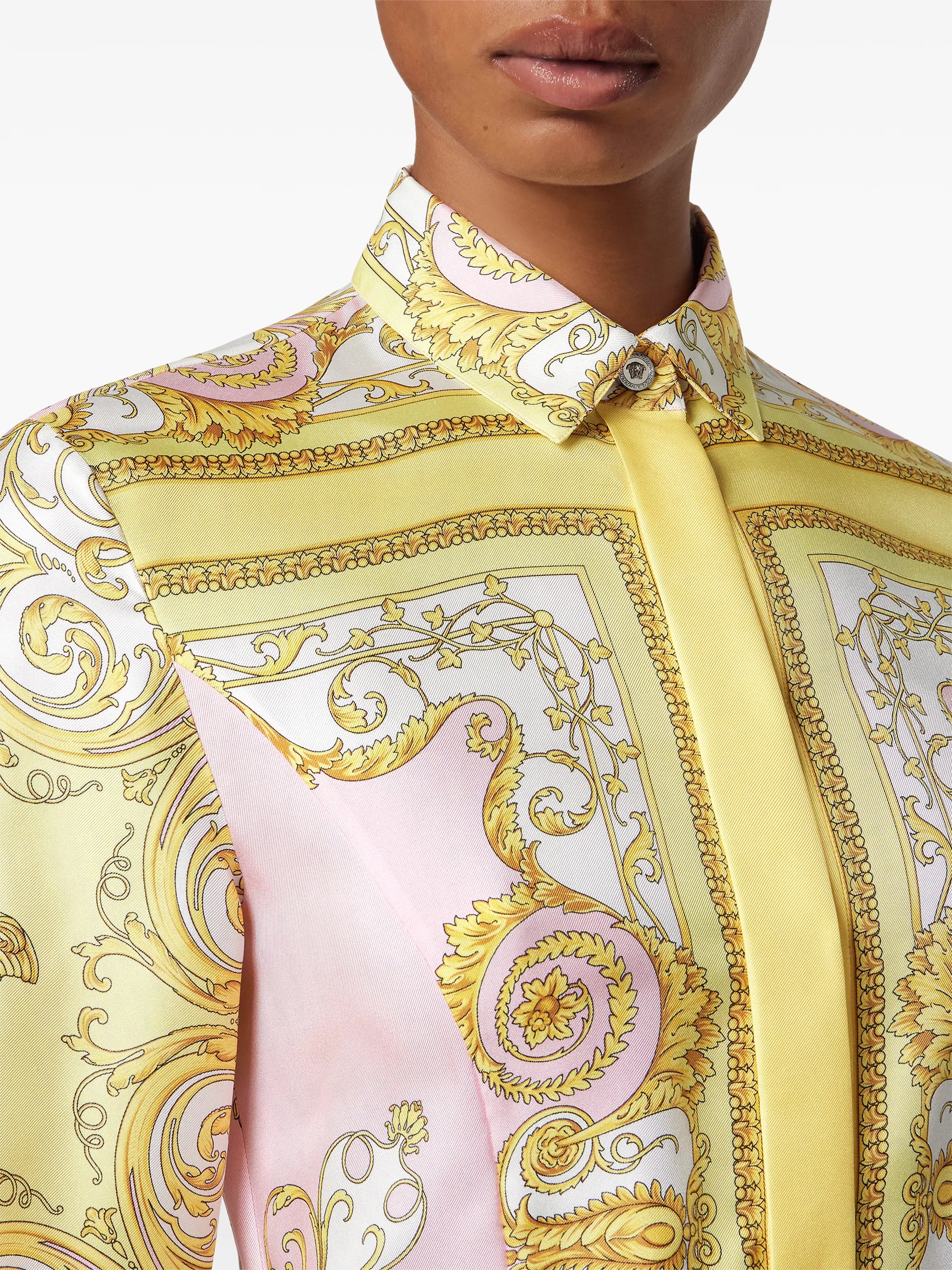 Baroque-print belted mini shirt dress