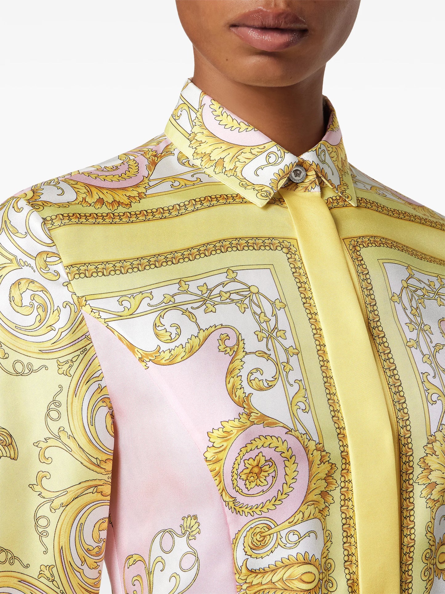 Baroque-print belted mini shirt dress
