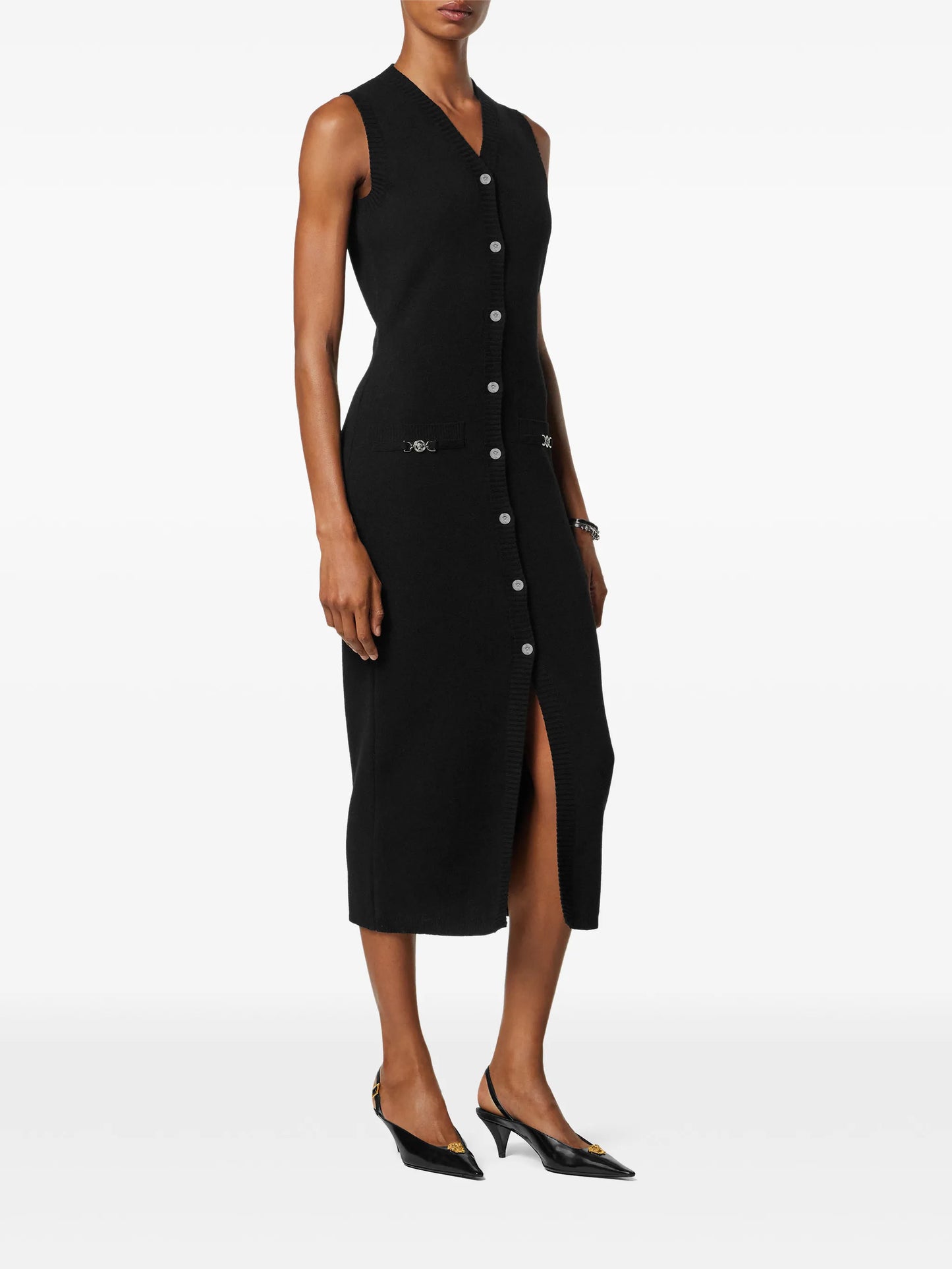 button-fastening midi dress