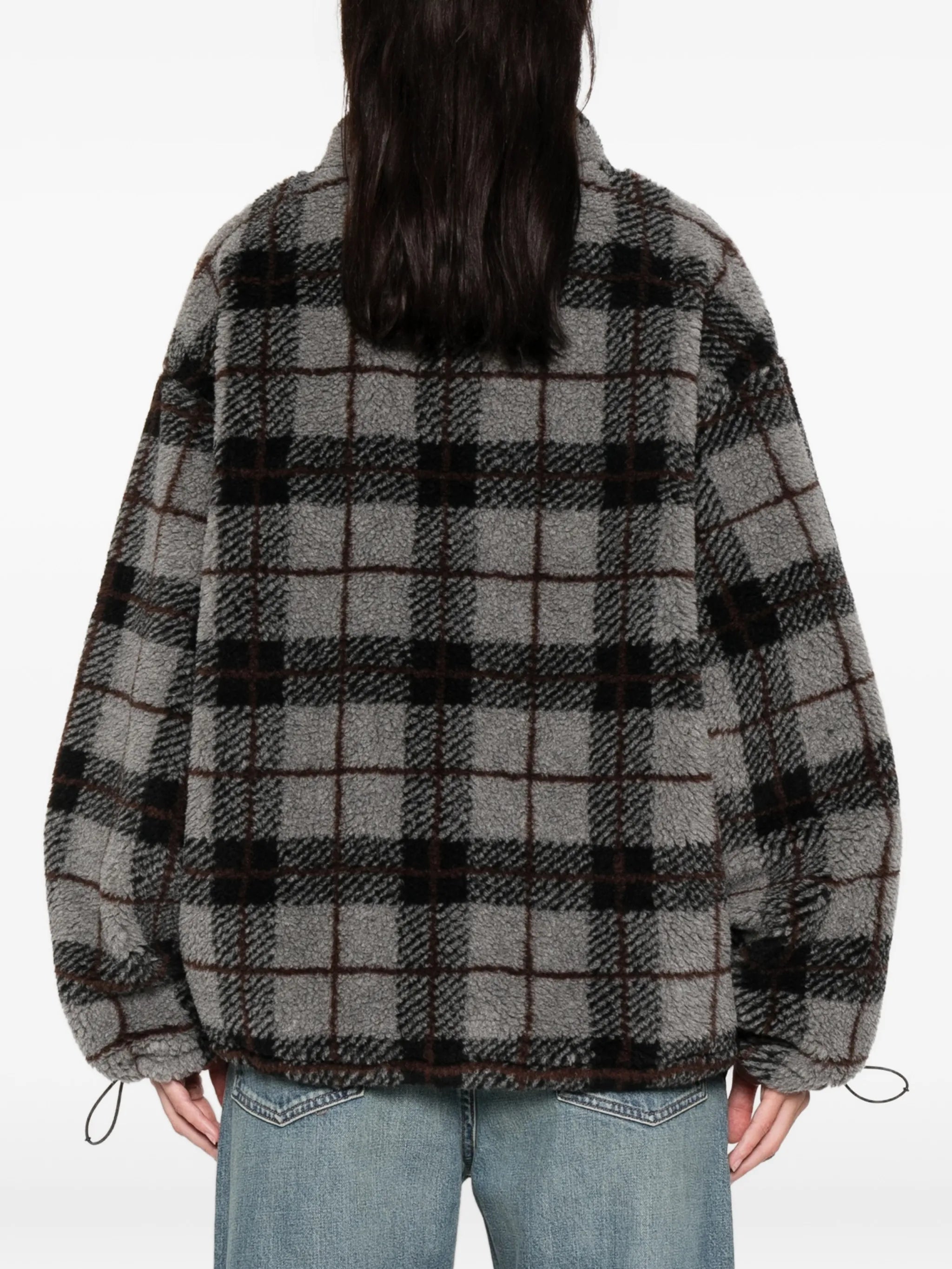 plaid-pattern zip-fastening sweatshirt