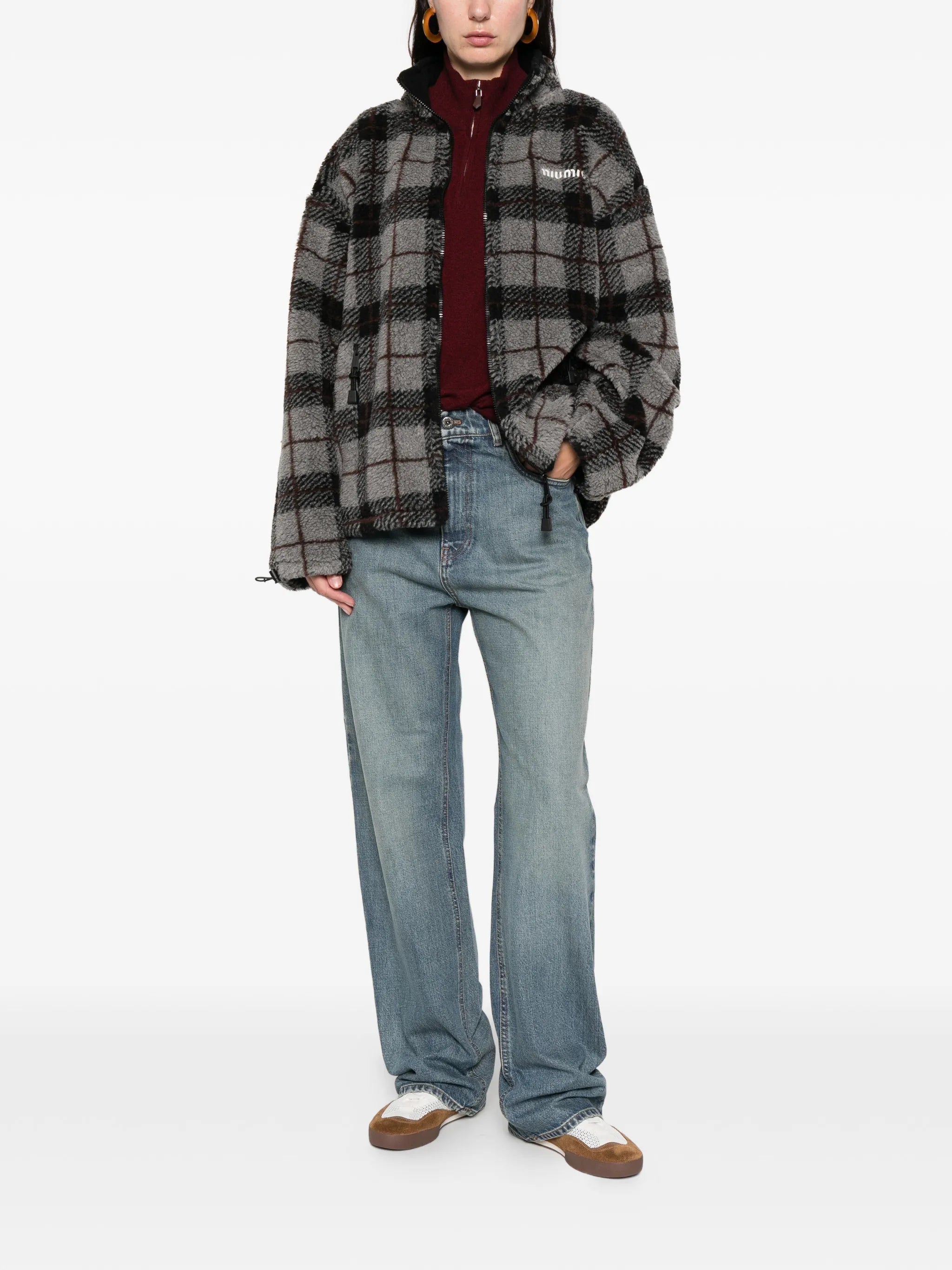plaid-pattern zip-fastening sweatshirt