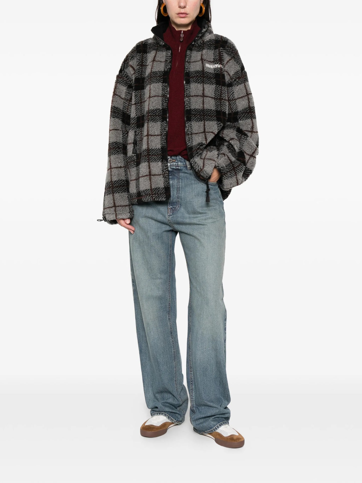 plaid-pattern zip-fastening sweatshirt