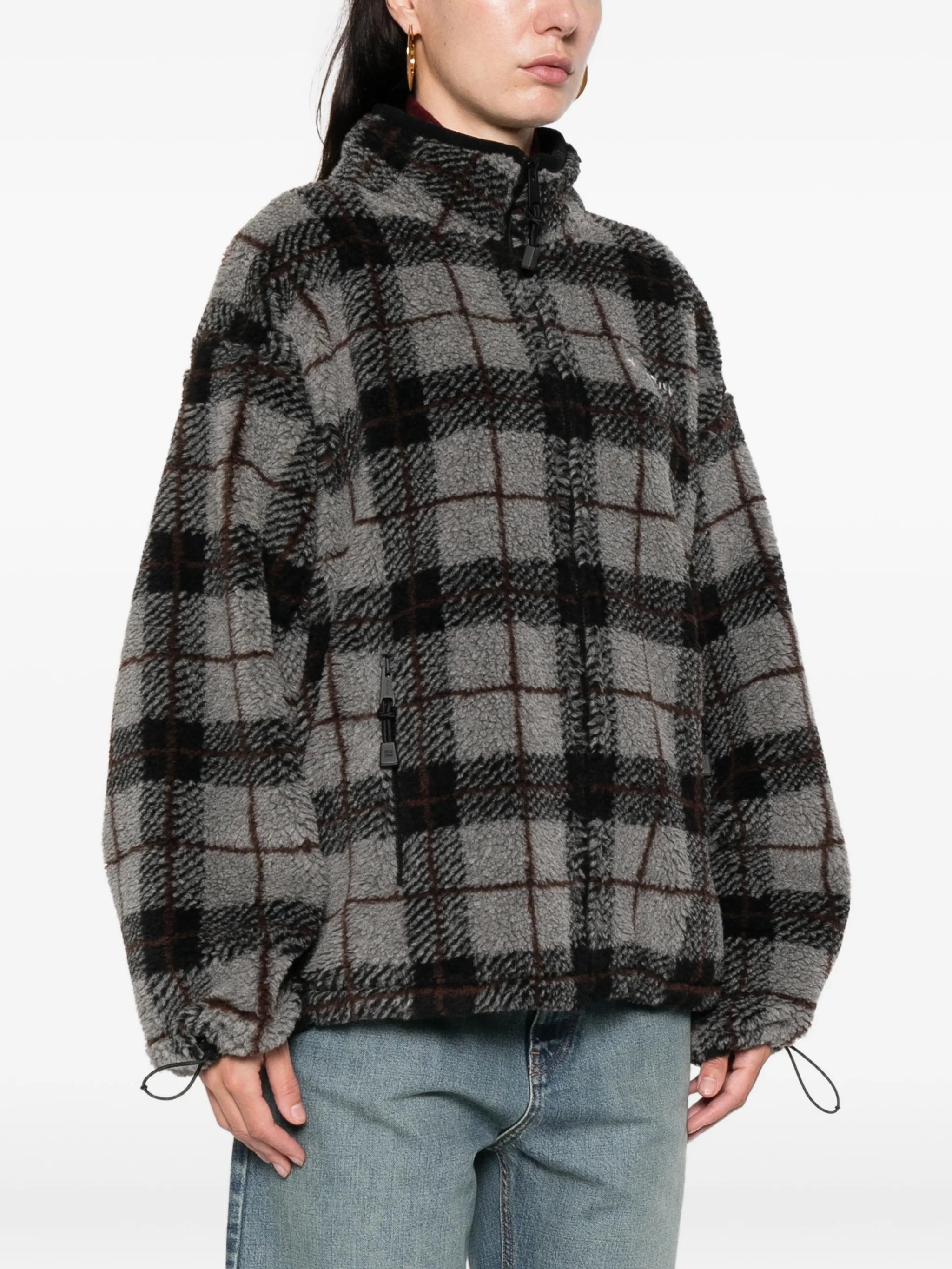 plaid-pattern zip-fastening sweatshirt
