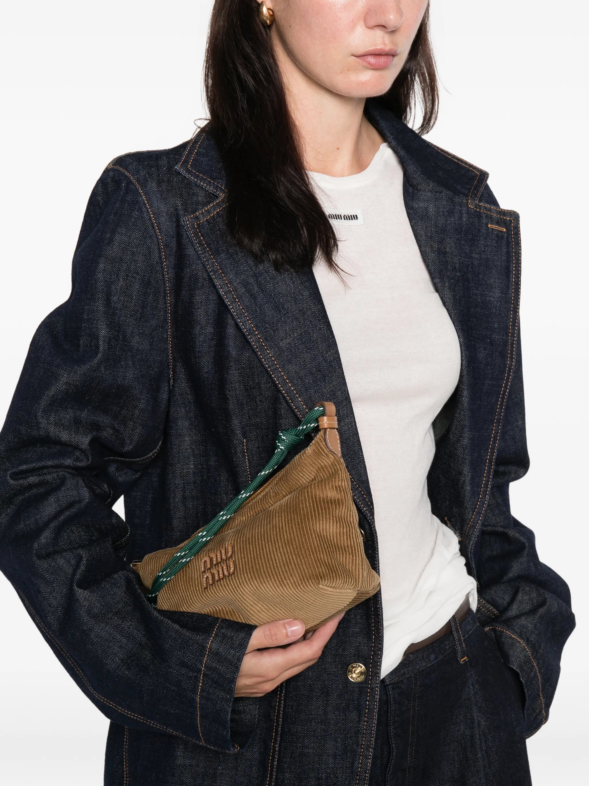 corduroy logo shoulder bag