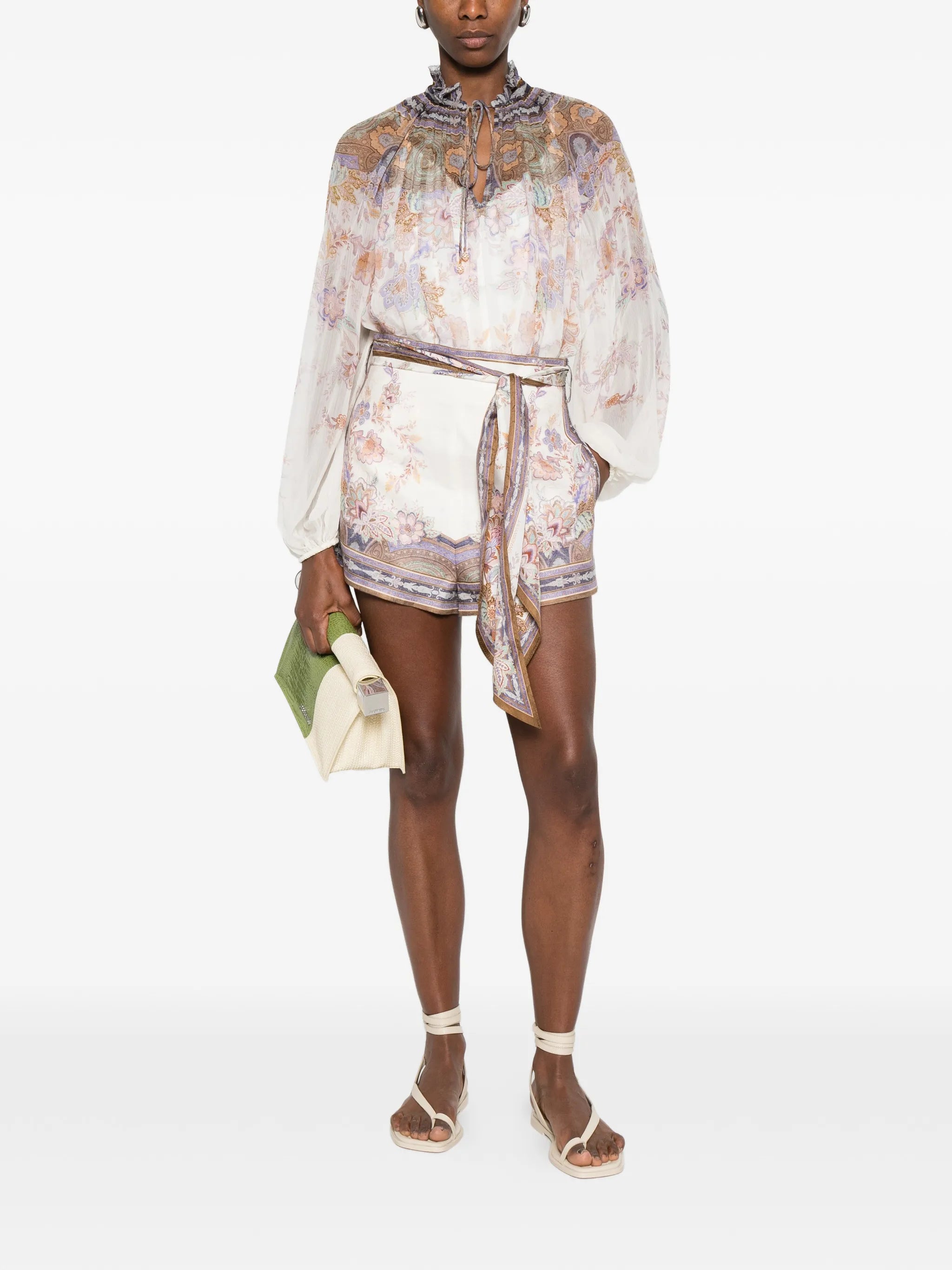 Luna floral-print belted mini shorts