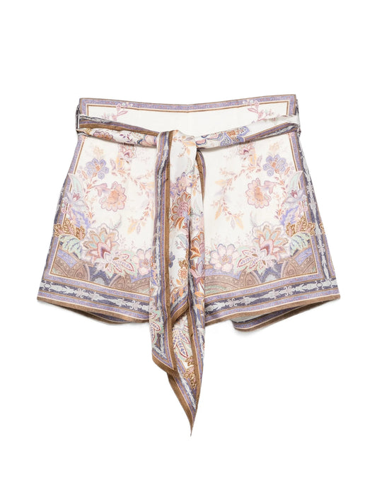 Luna floral-print belted mini shorts