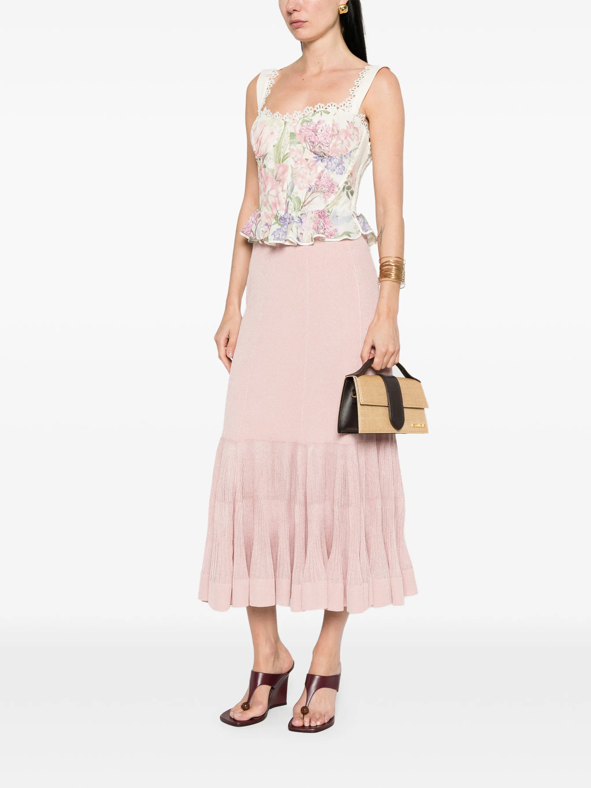 Luna pleated frill midi skirt