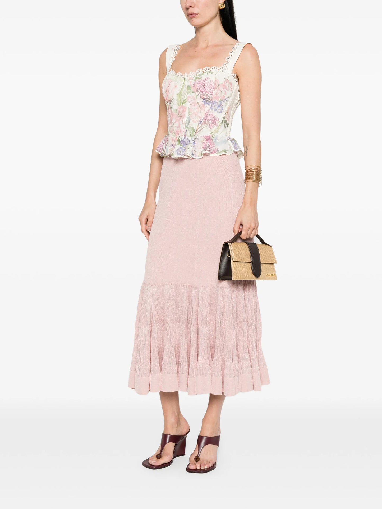 Luna pleated frill midi skirt