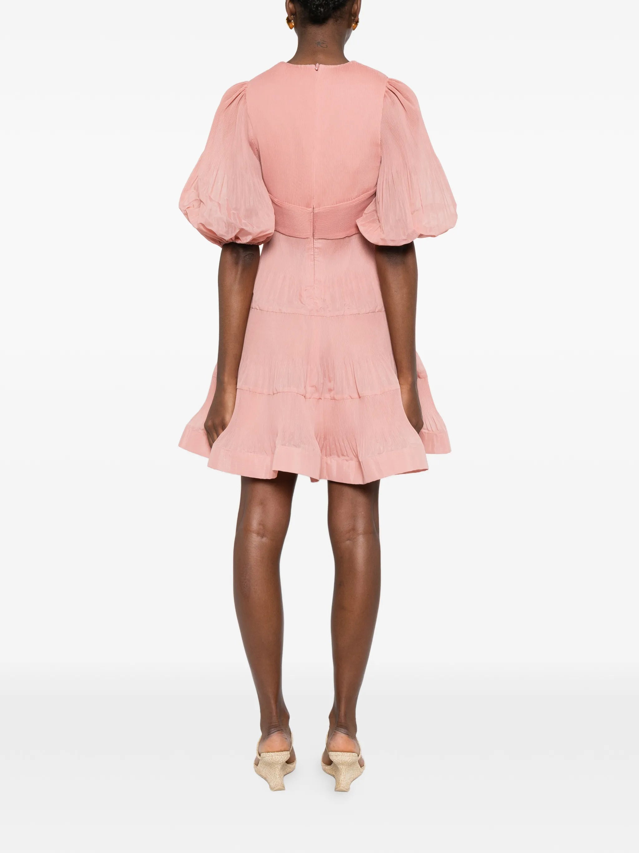 pleated V-neck mini dress