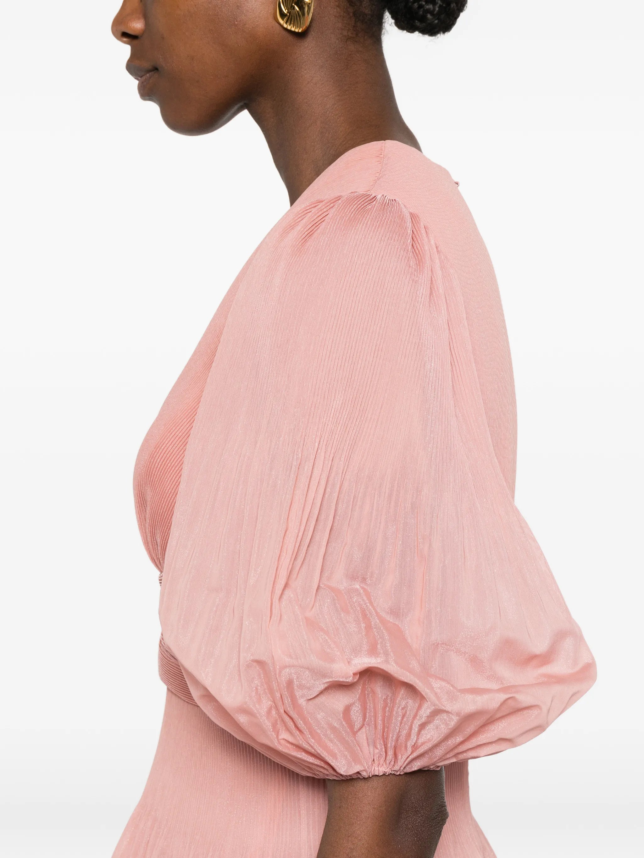 pleated V-neck mini dress