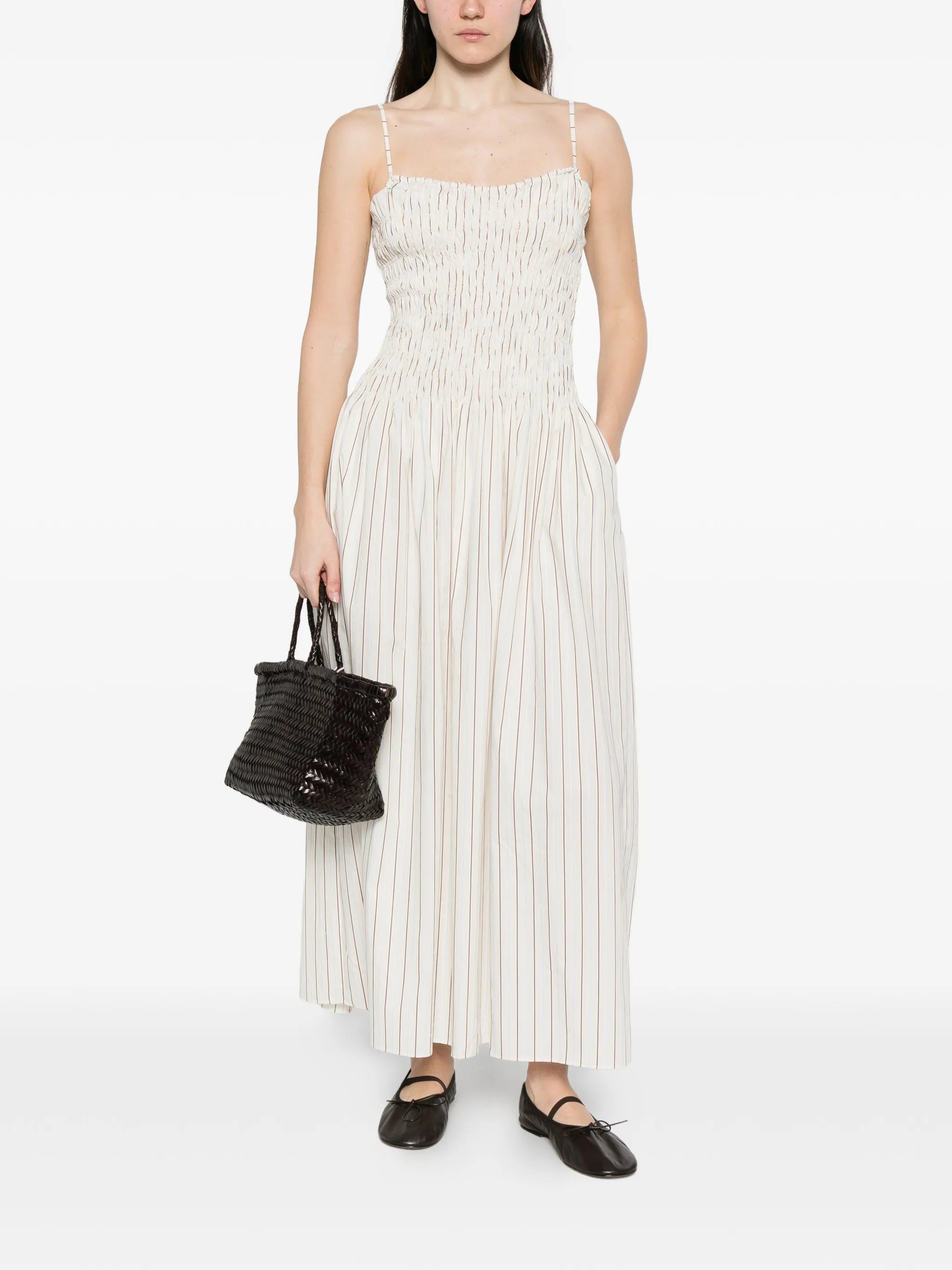 Araceli striped shirred maxi dress