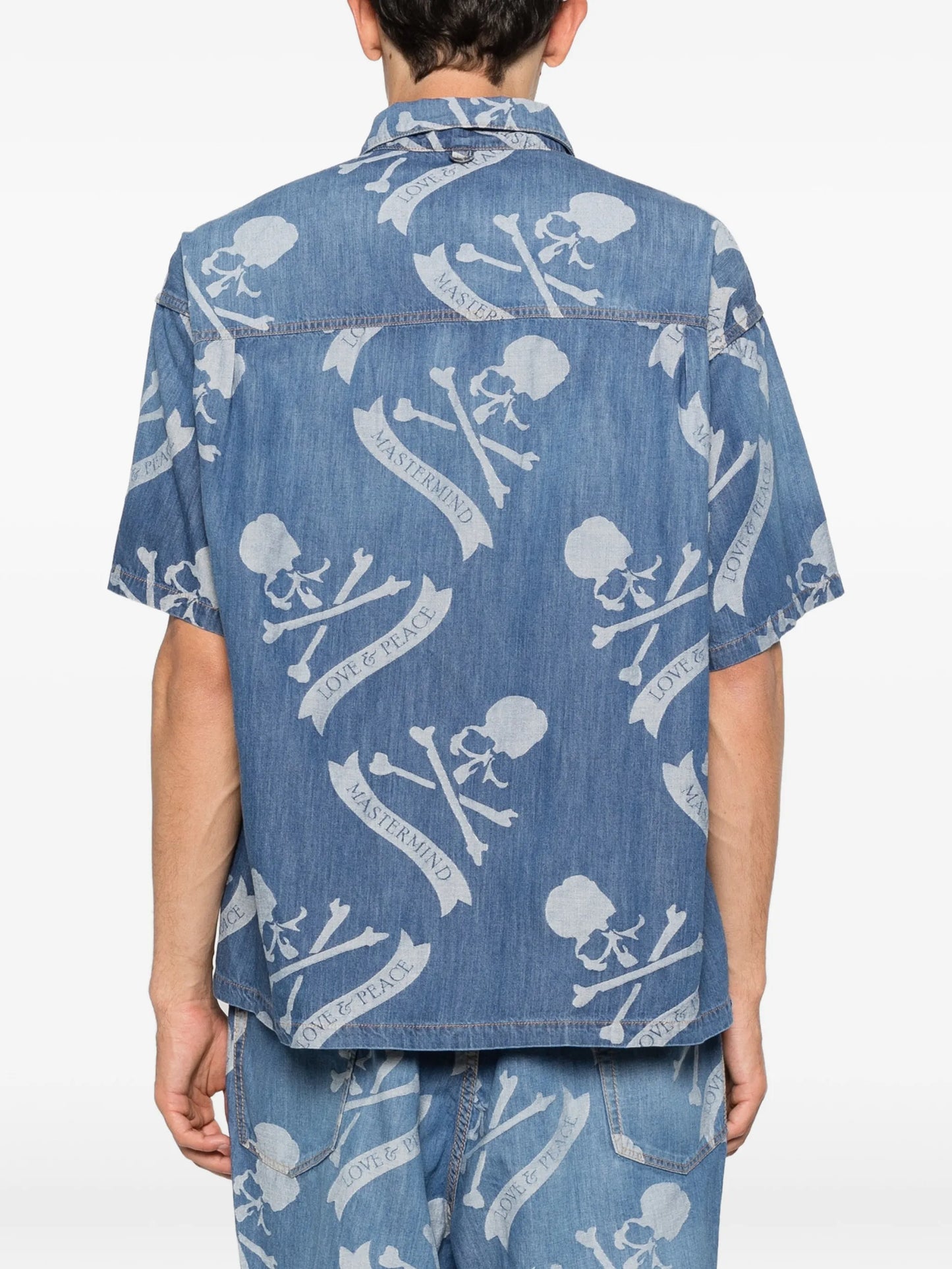 skull-print denim shirt