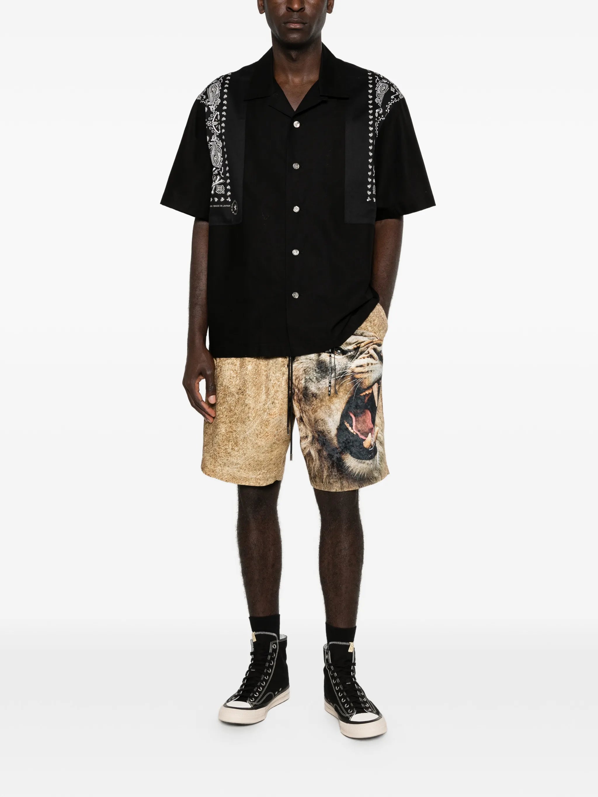 lion-print drawstring shorts