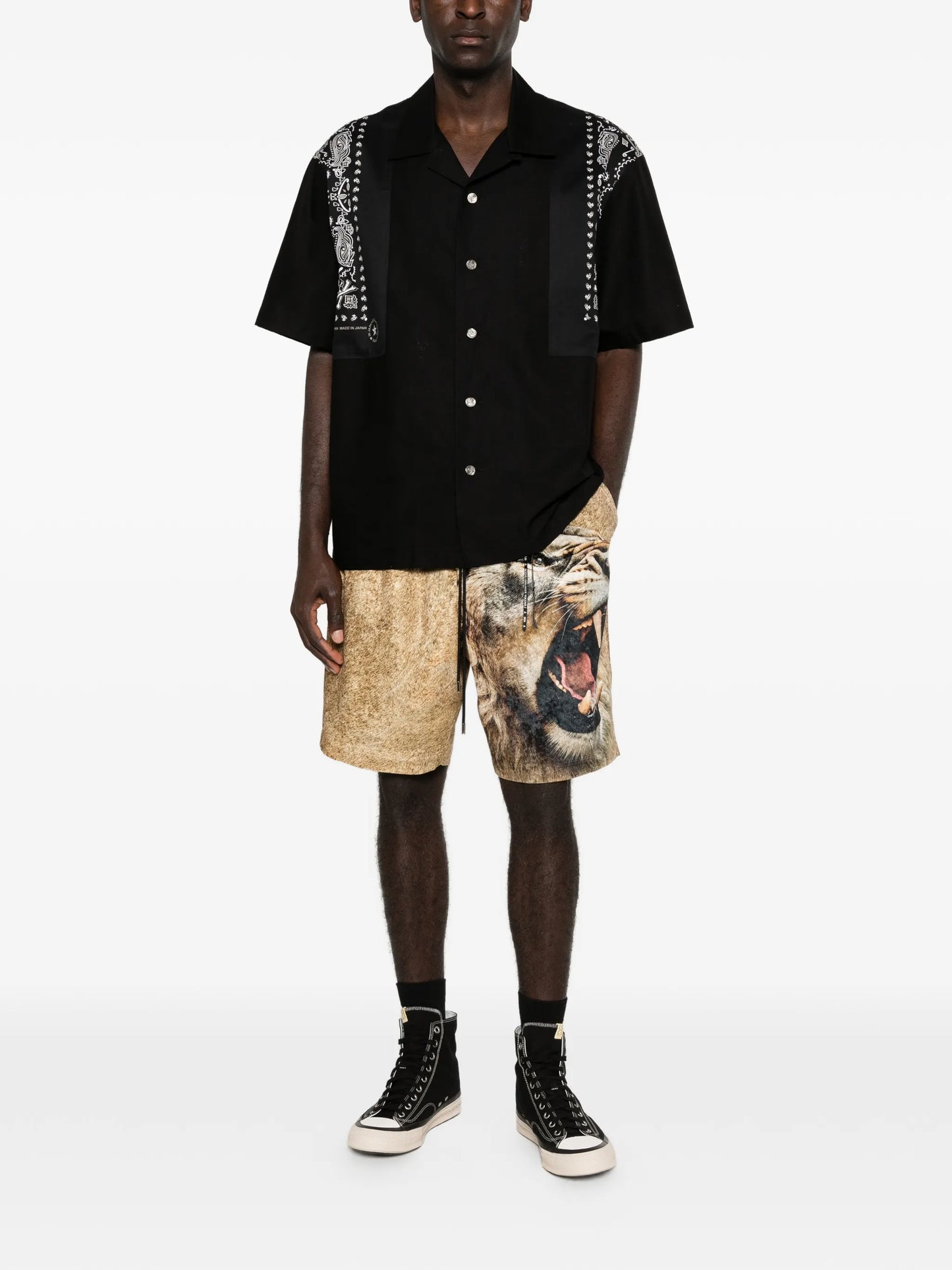 lion-print drawstring shorts