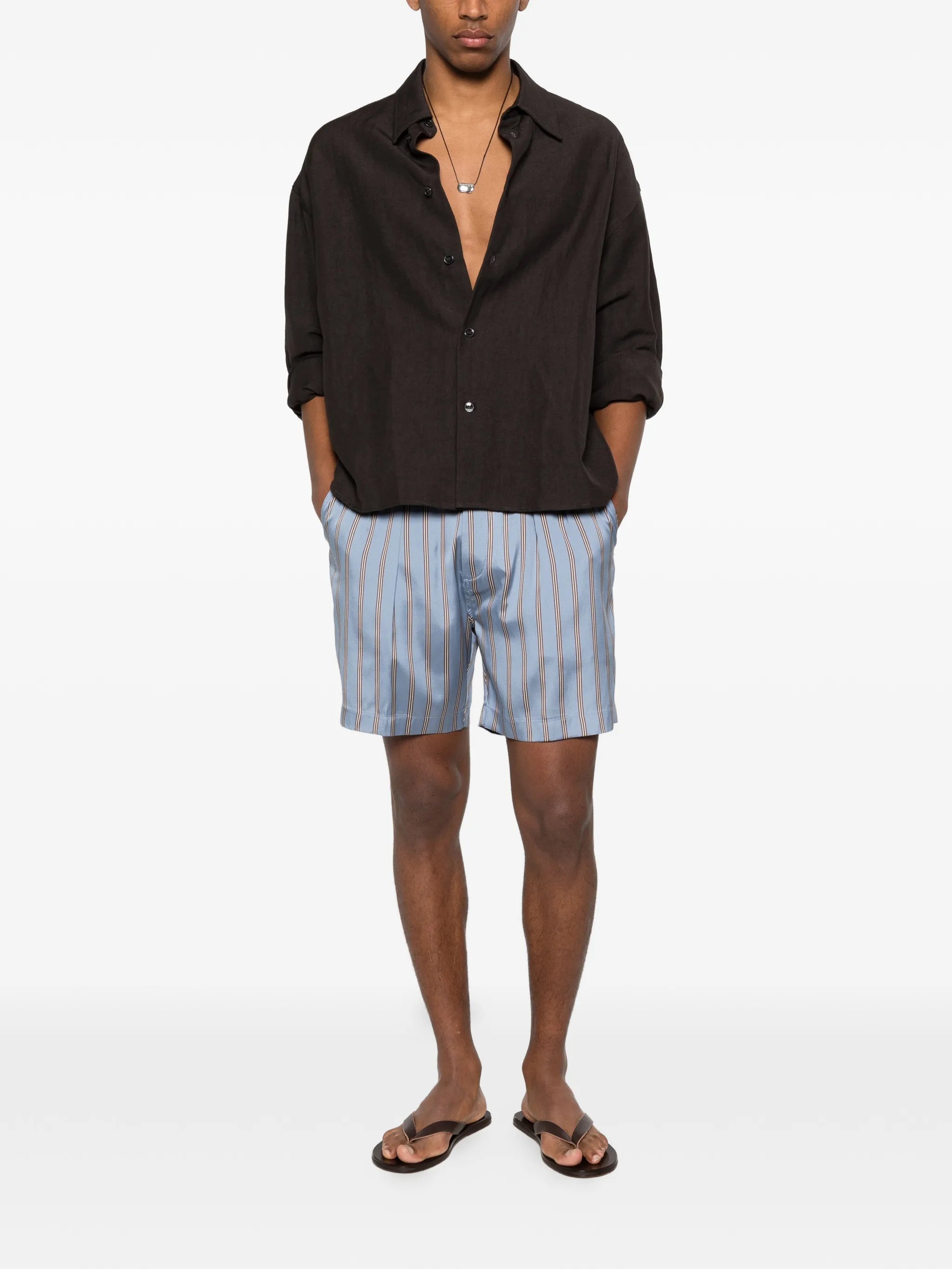 striped-pattern shorts