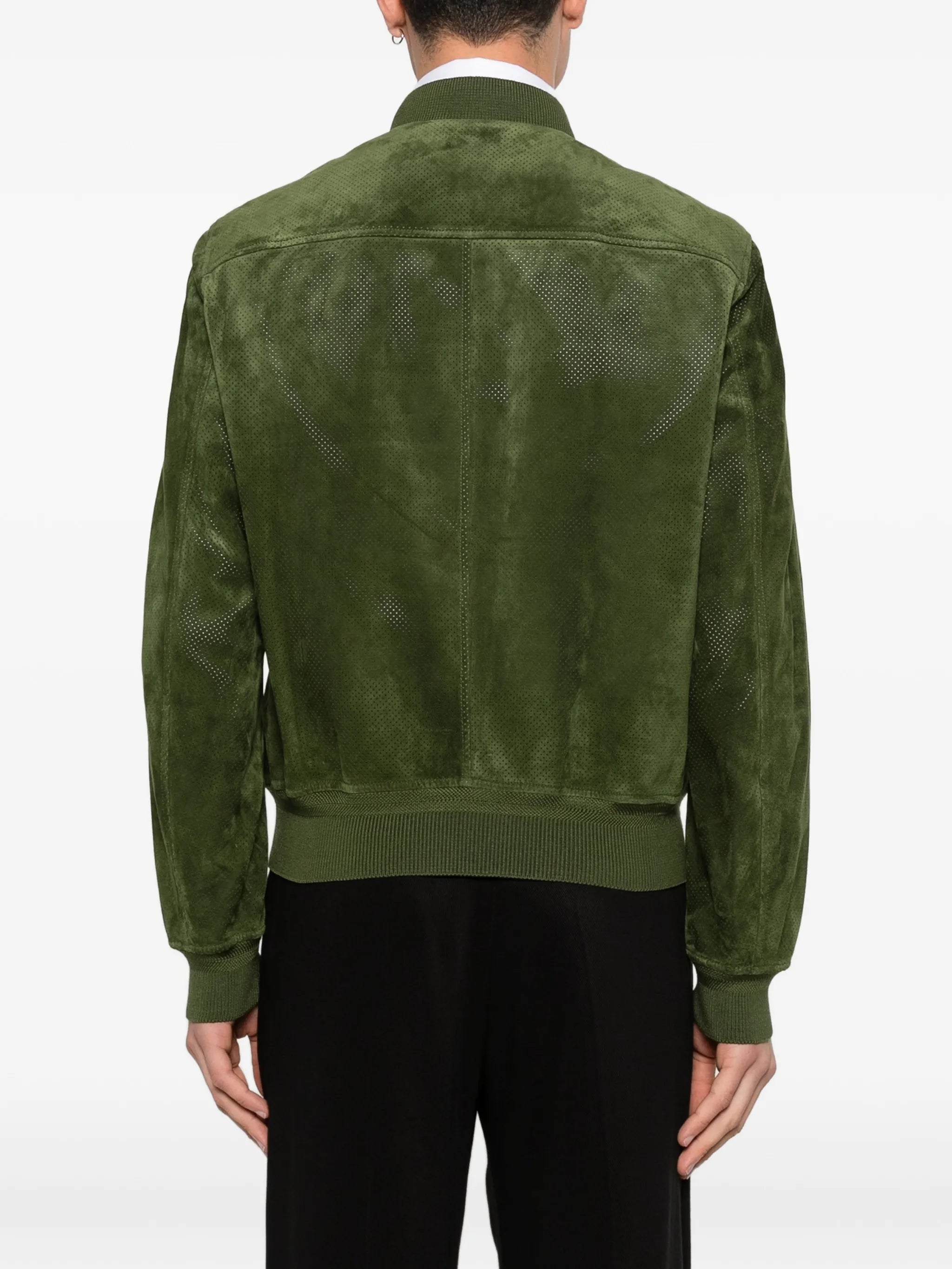 perforated cashmere suede bomber jacket