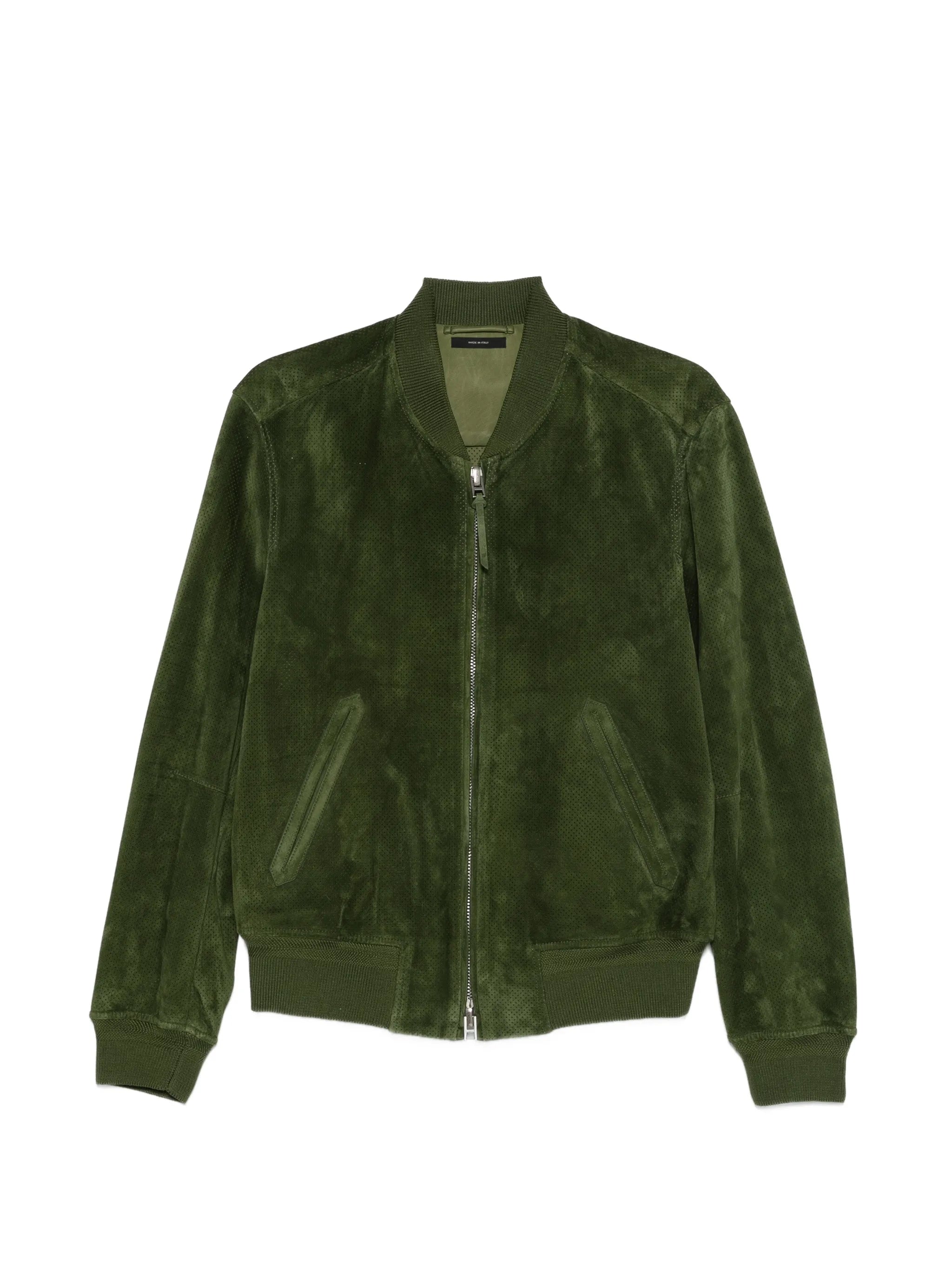 perforated cashmere suede bomber jacket