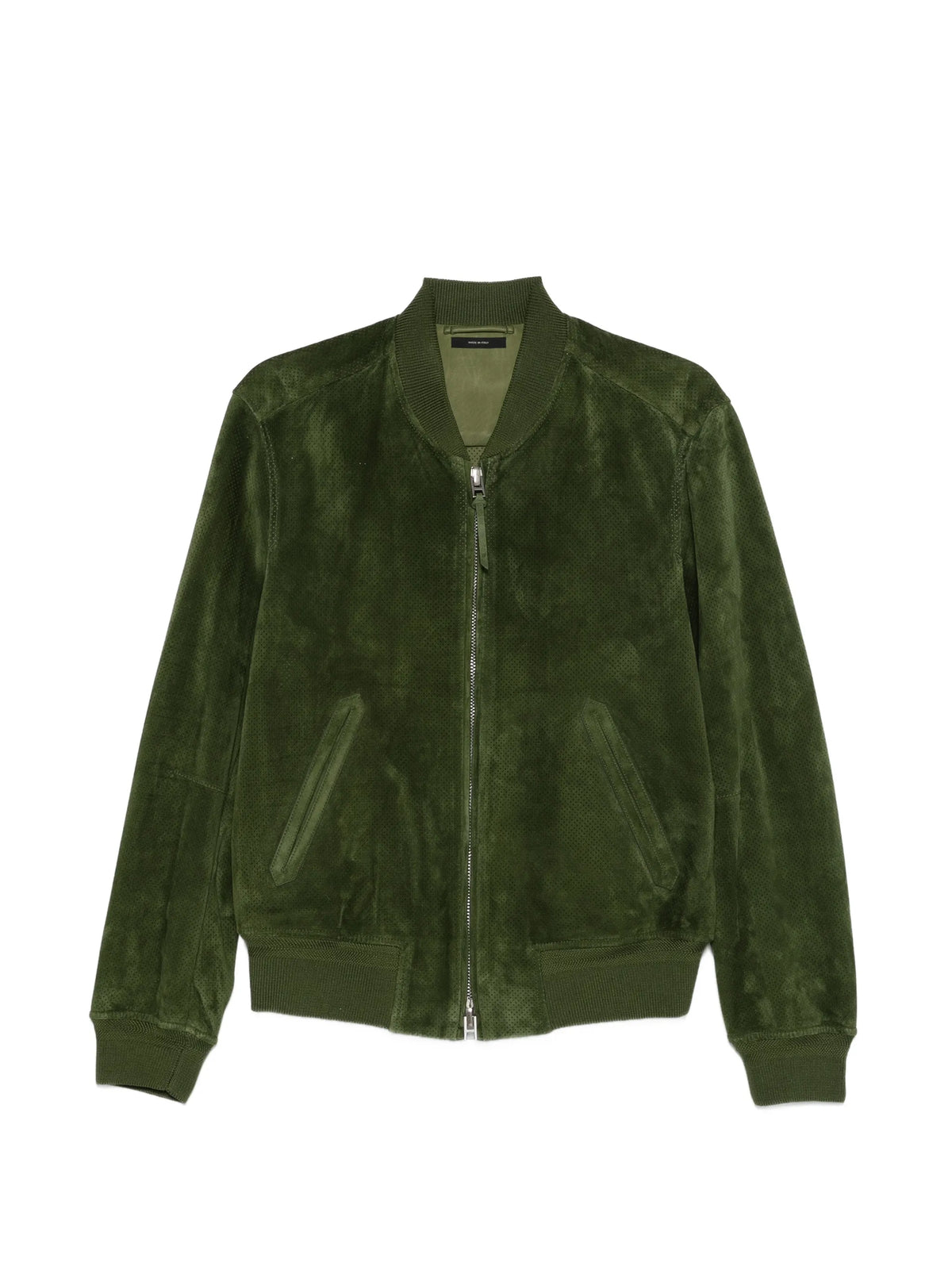 perforated cashmere suede bomber jacket