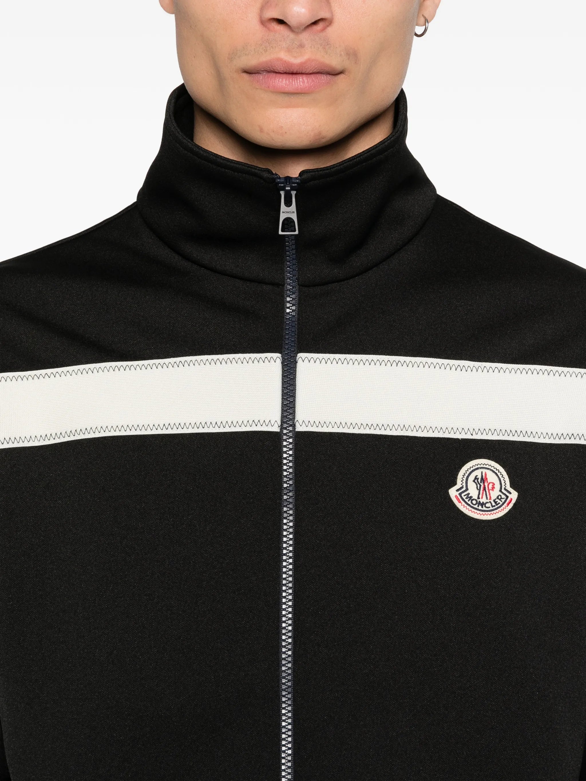 topstitched turtleneck zip-up sweatshirt