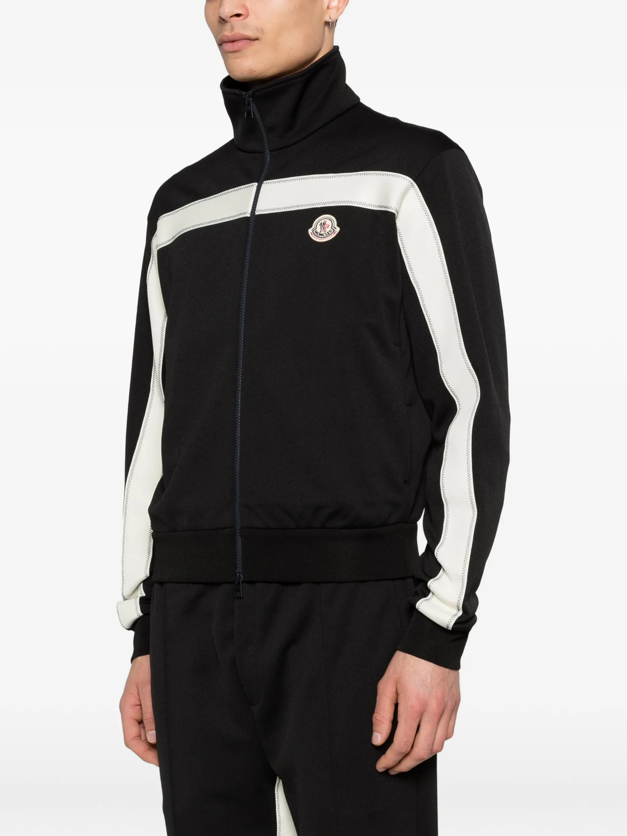 topstitched turtleneck zip-up sweatshirt