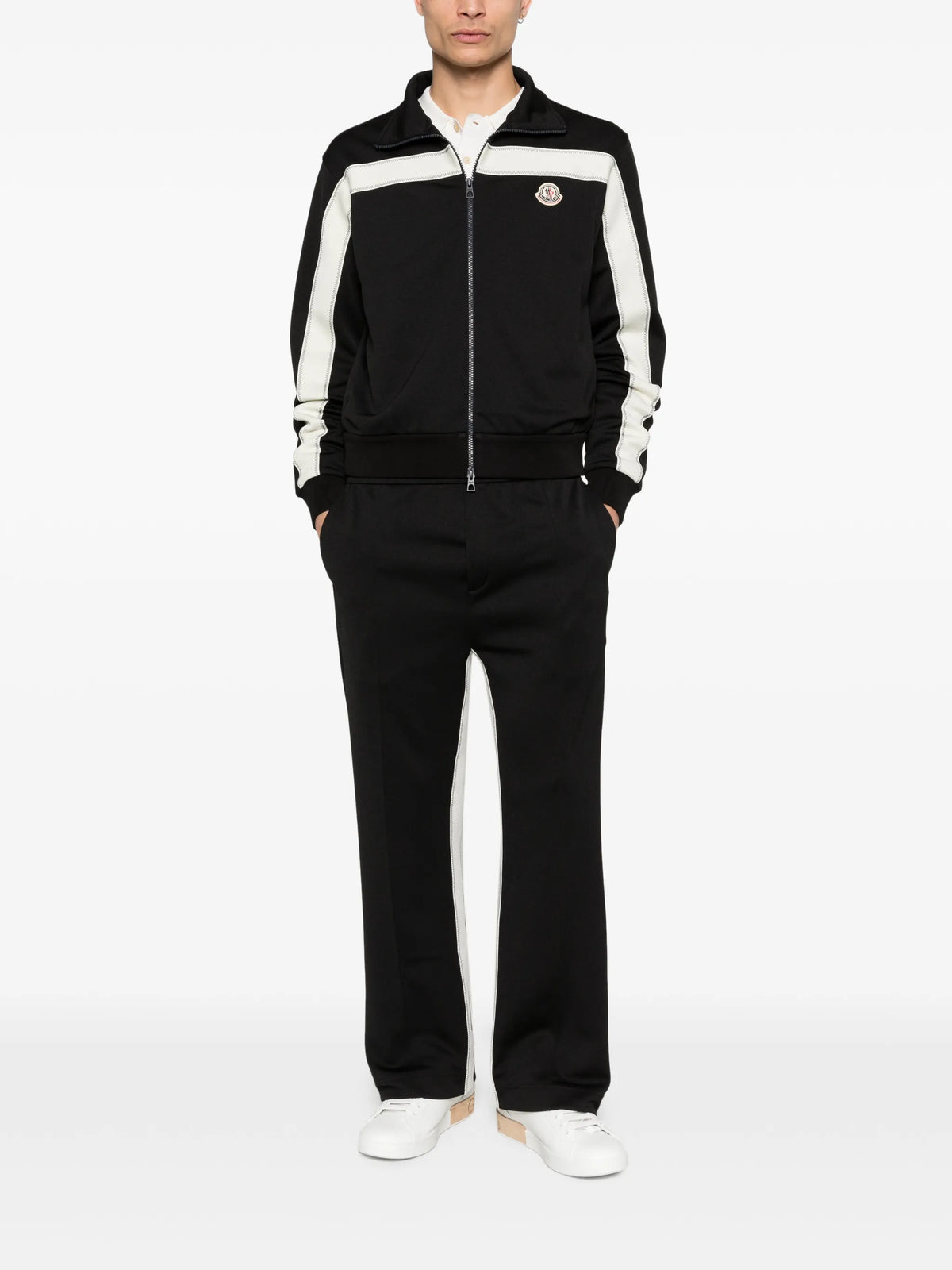 topstitched turtleneck zip-up sweatshirt