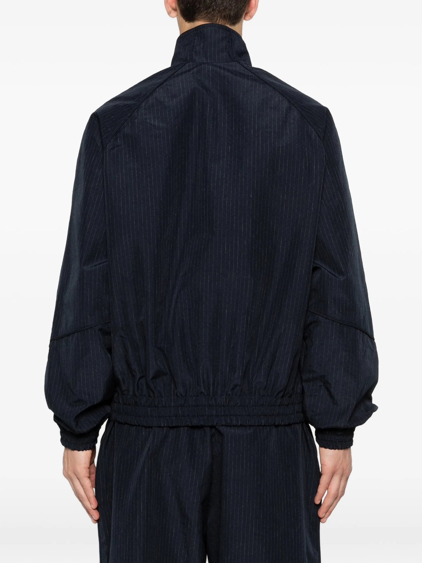 pinstripe-pattern zip-fastening jacket