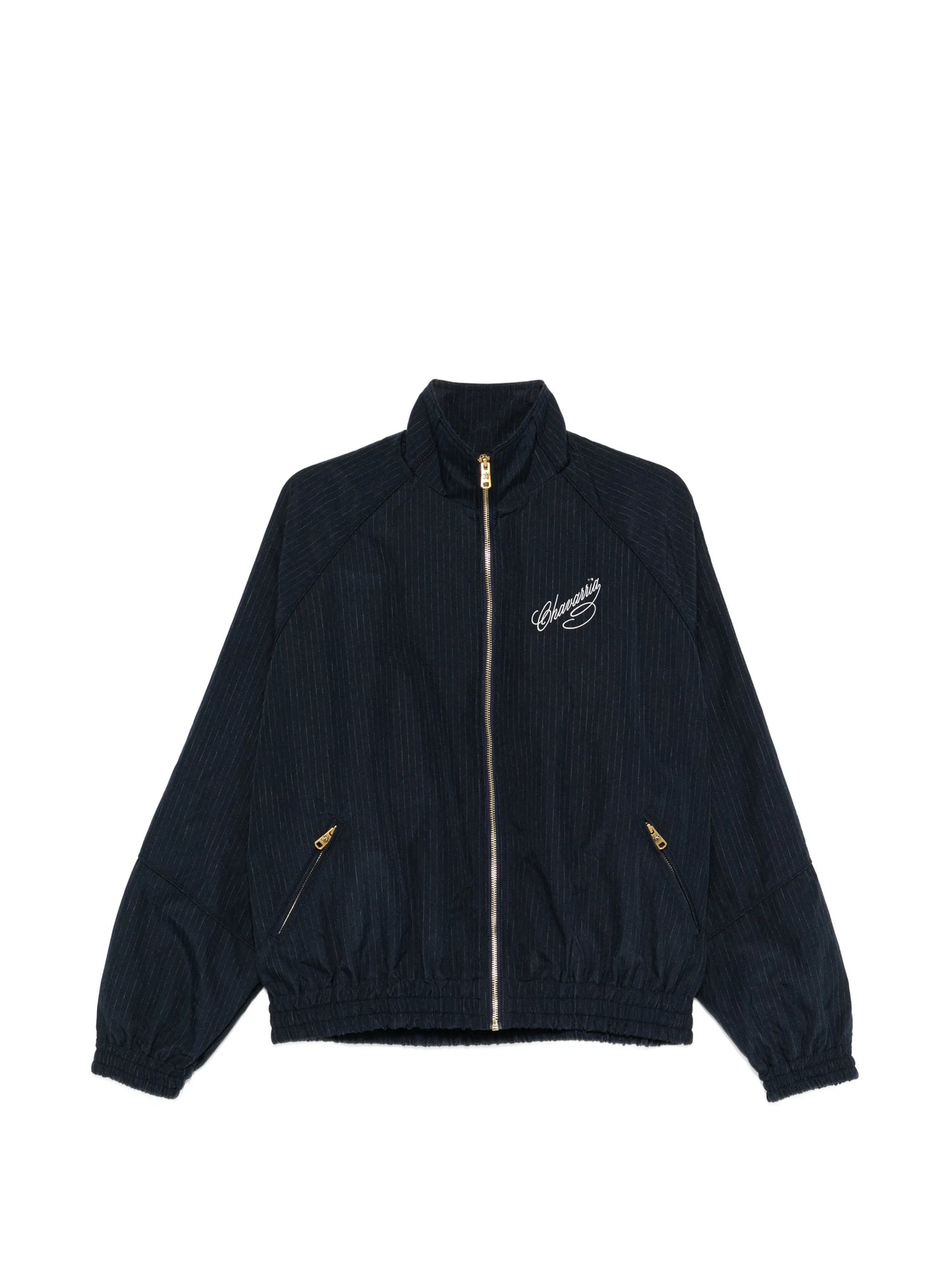 pinstripe-pattern zip-fastening jacket