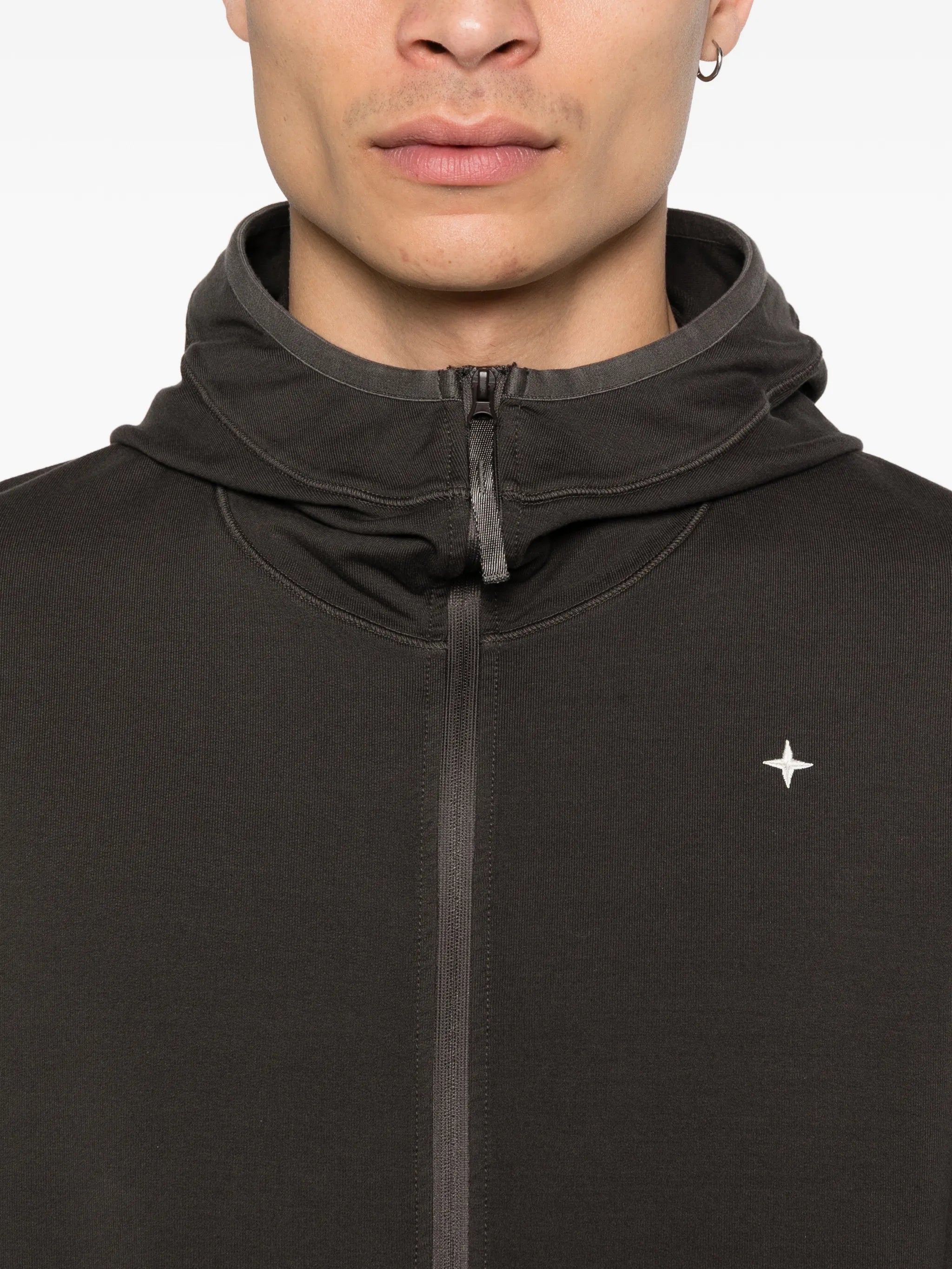 zip-up hooded sweatshirt