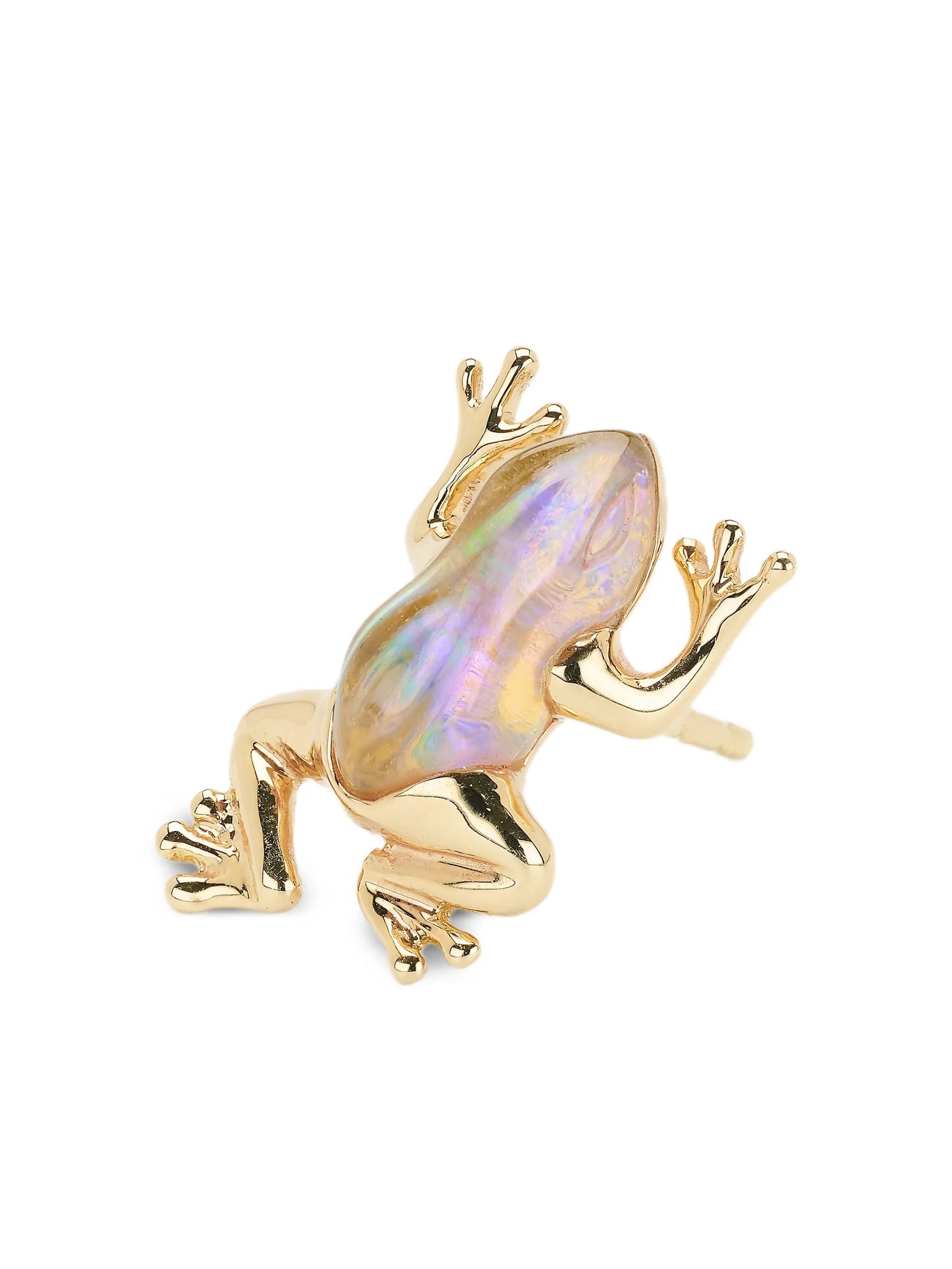 mini frog stud opal and quartz earring
