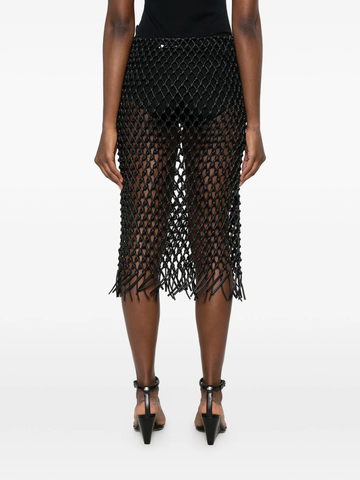 Nelaya macramé leather midi skirt