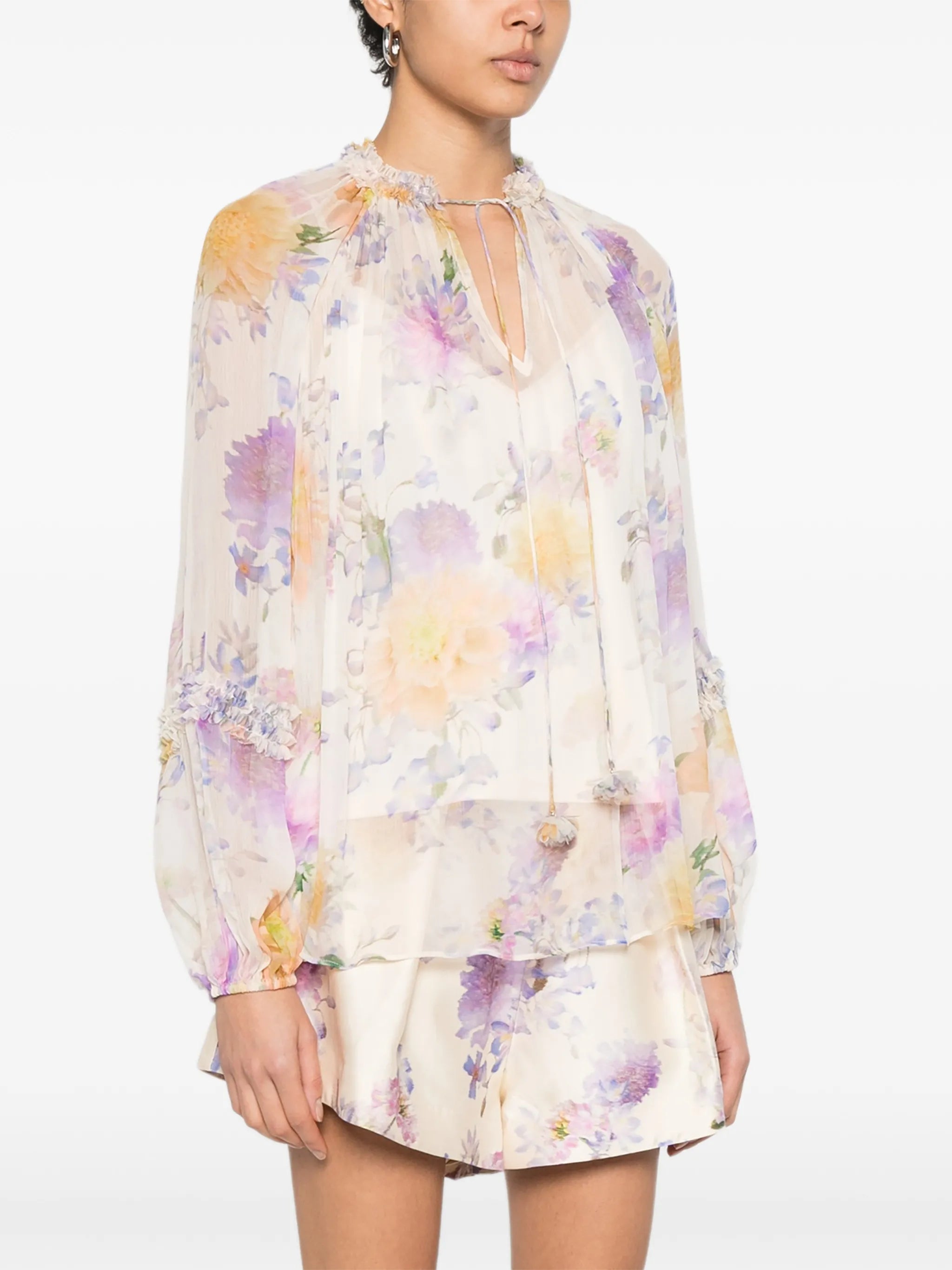 Luna ruffle floral-print blouse