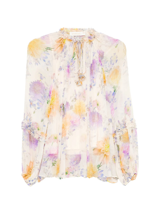 Luna ruffle floral-print blouse