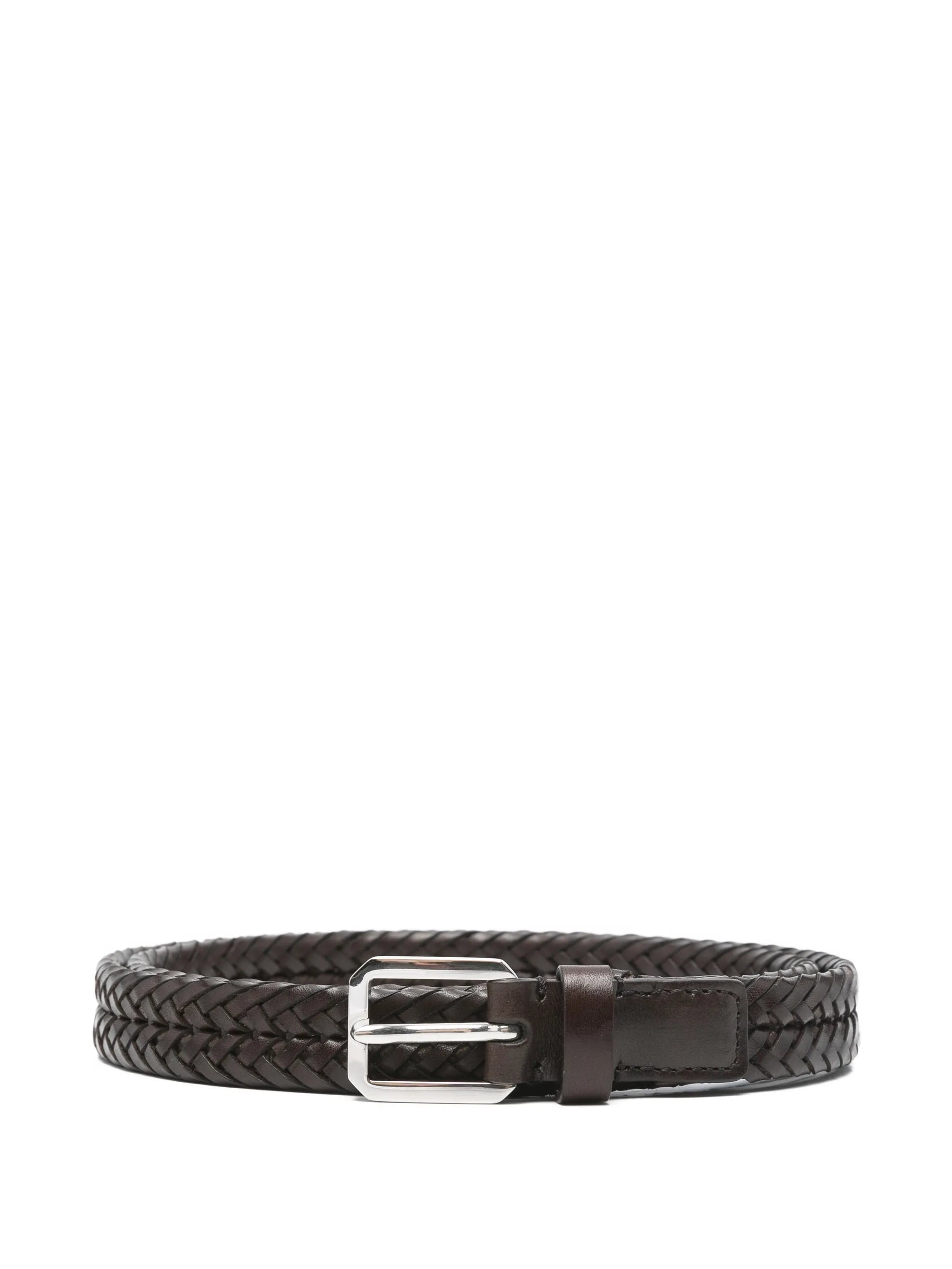 woven leather beveled buckle belt