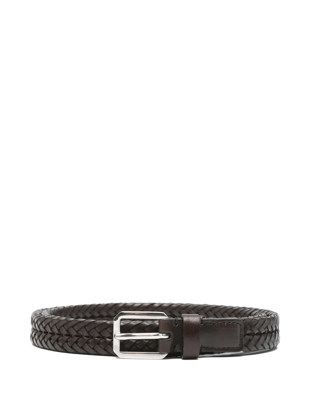 woven leather beveled buckle belt