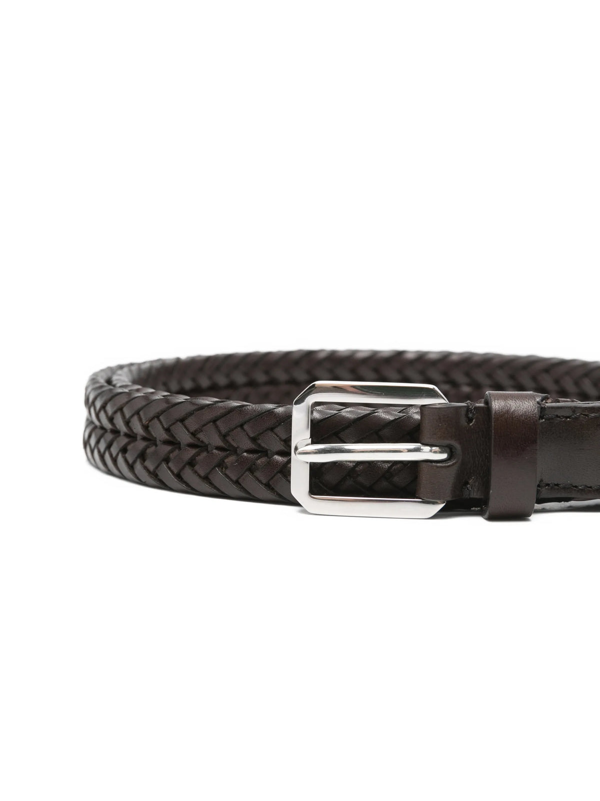 woven leather beveled buckle belt
