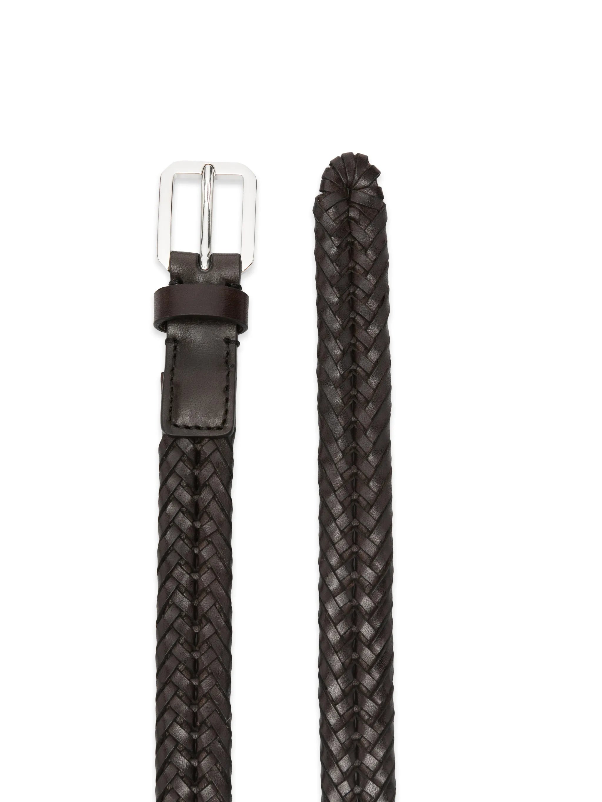 woven leather beveled buckle belt