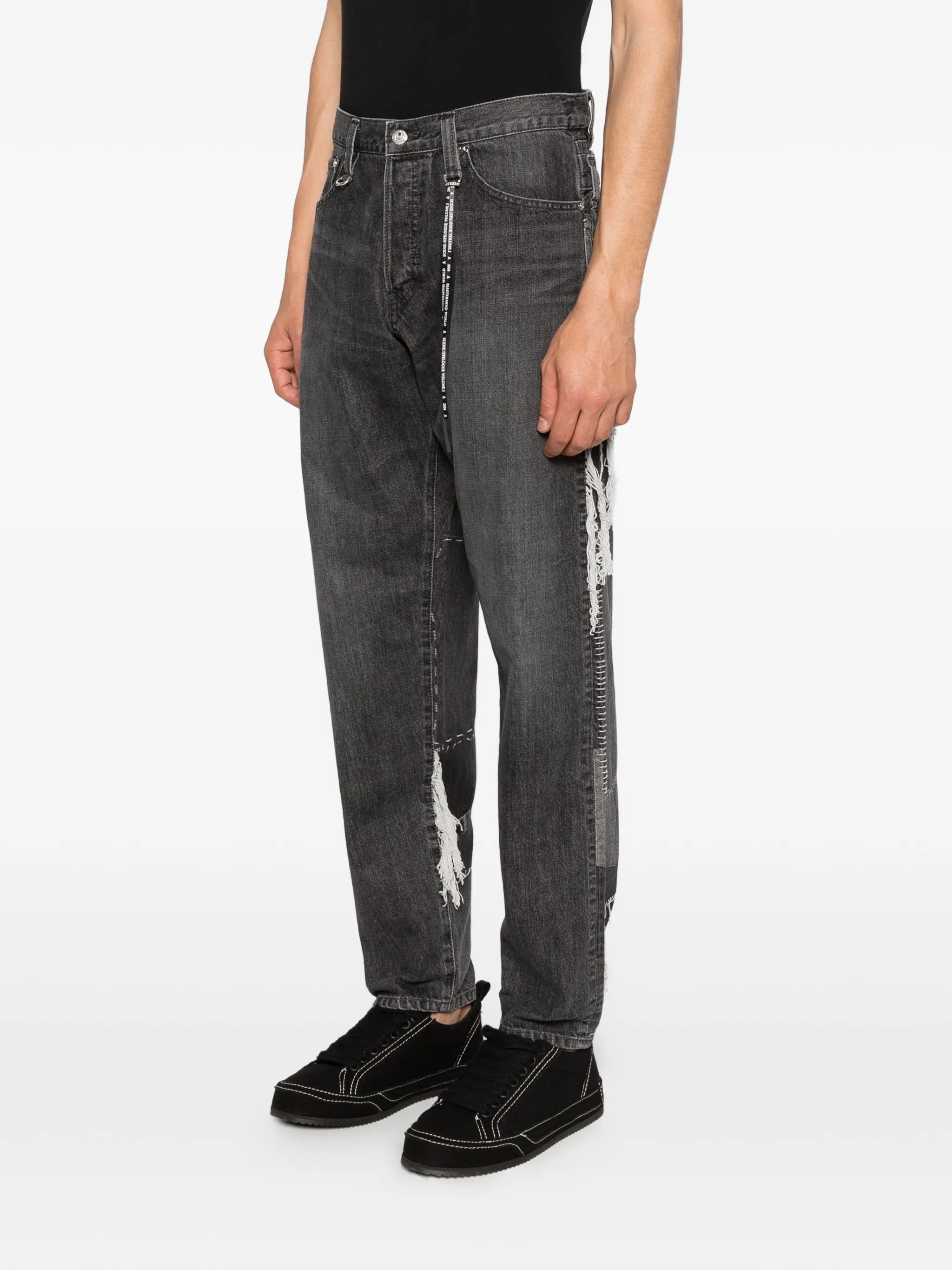 patchwork cotton jeans