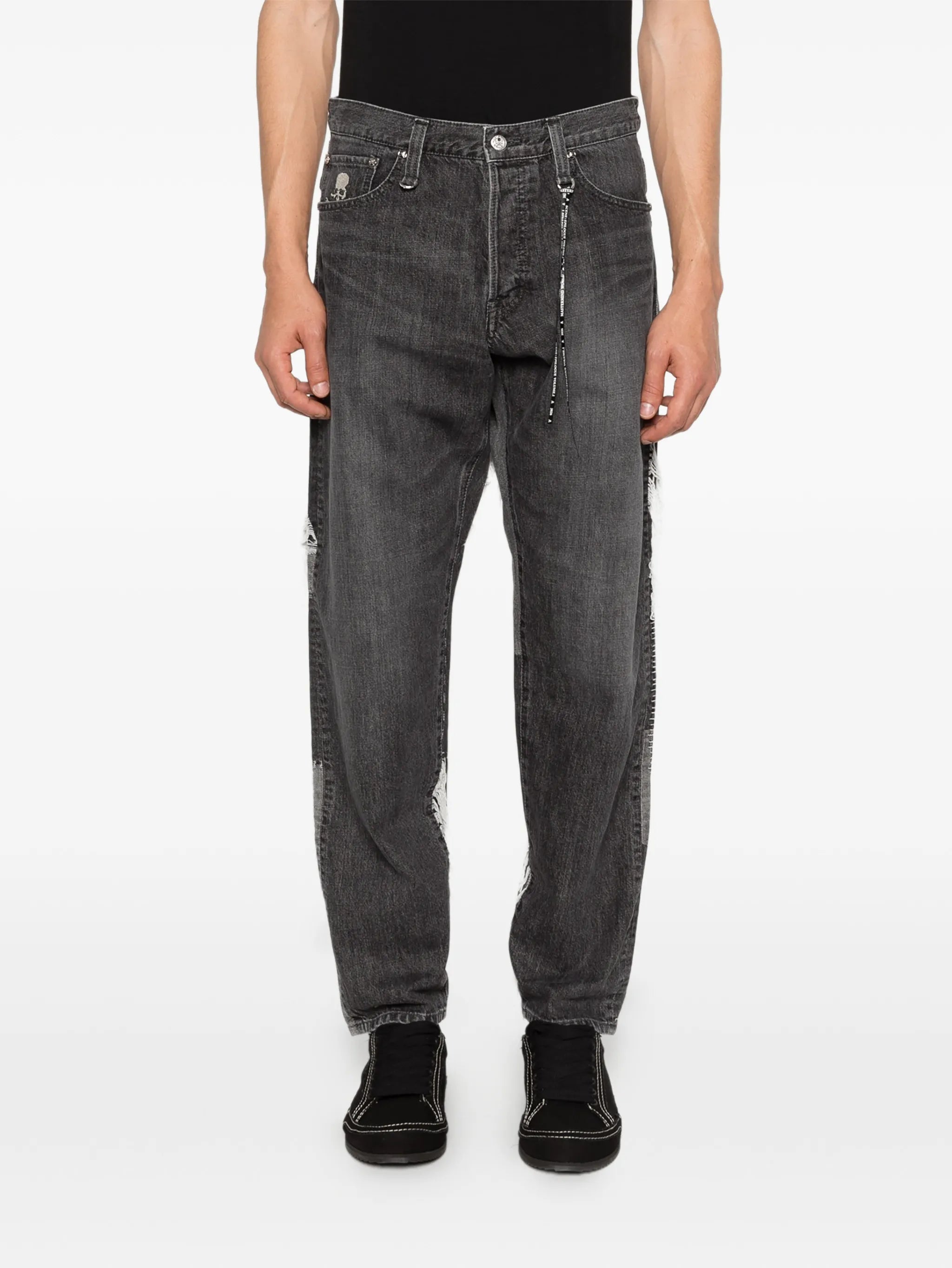 patchwork cotton jeans