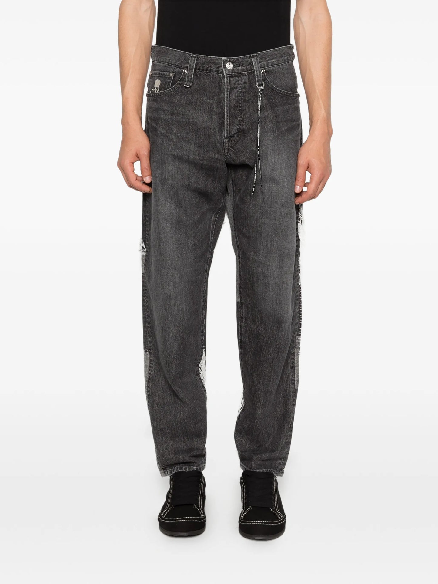 patchwork cotton jeans