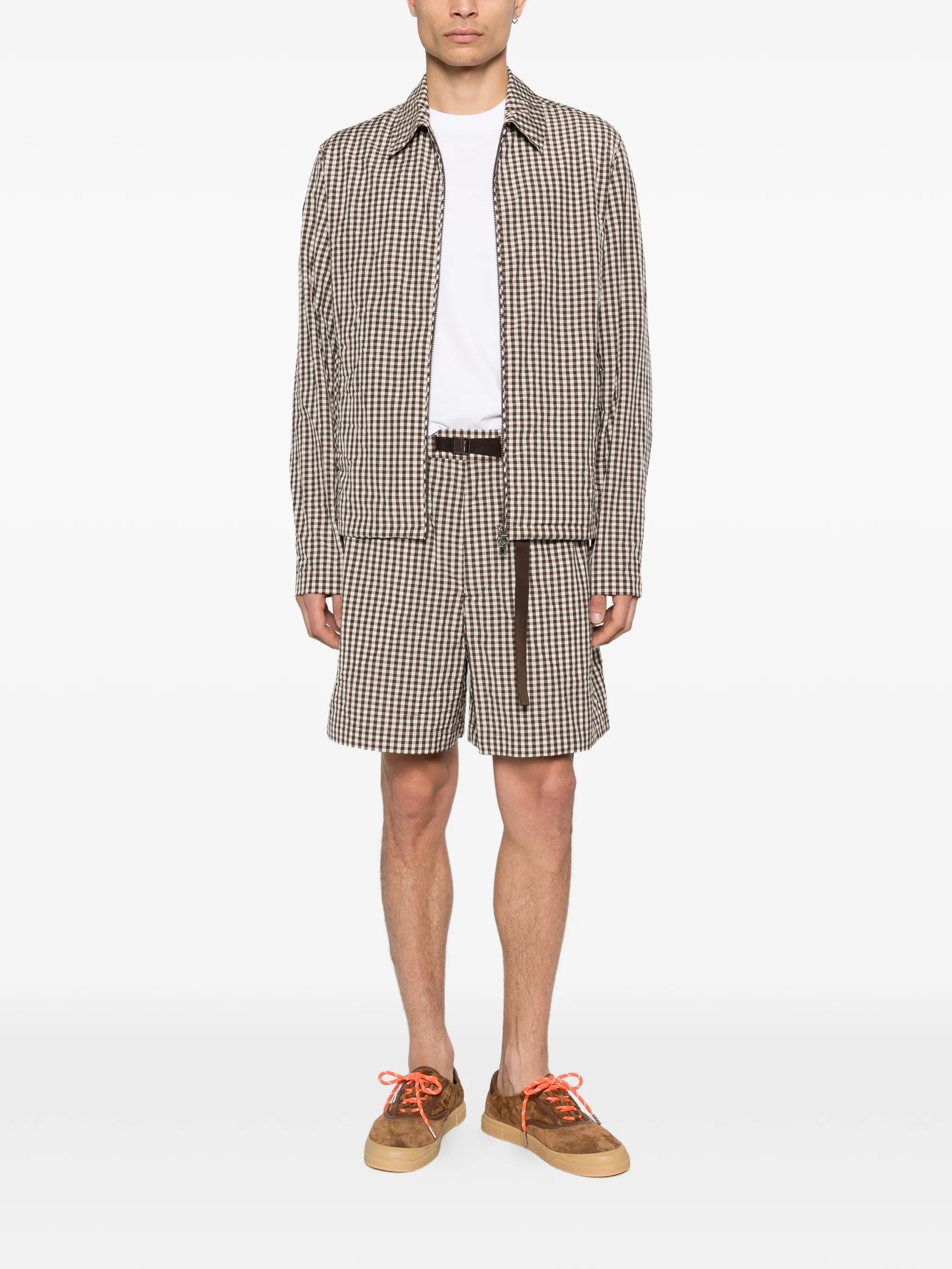 gingham crinkle shirt jacket