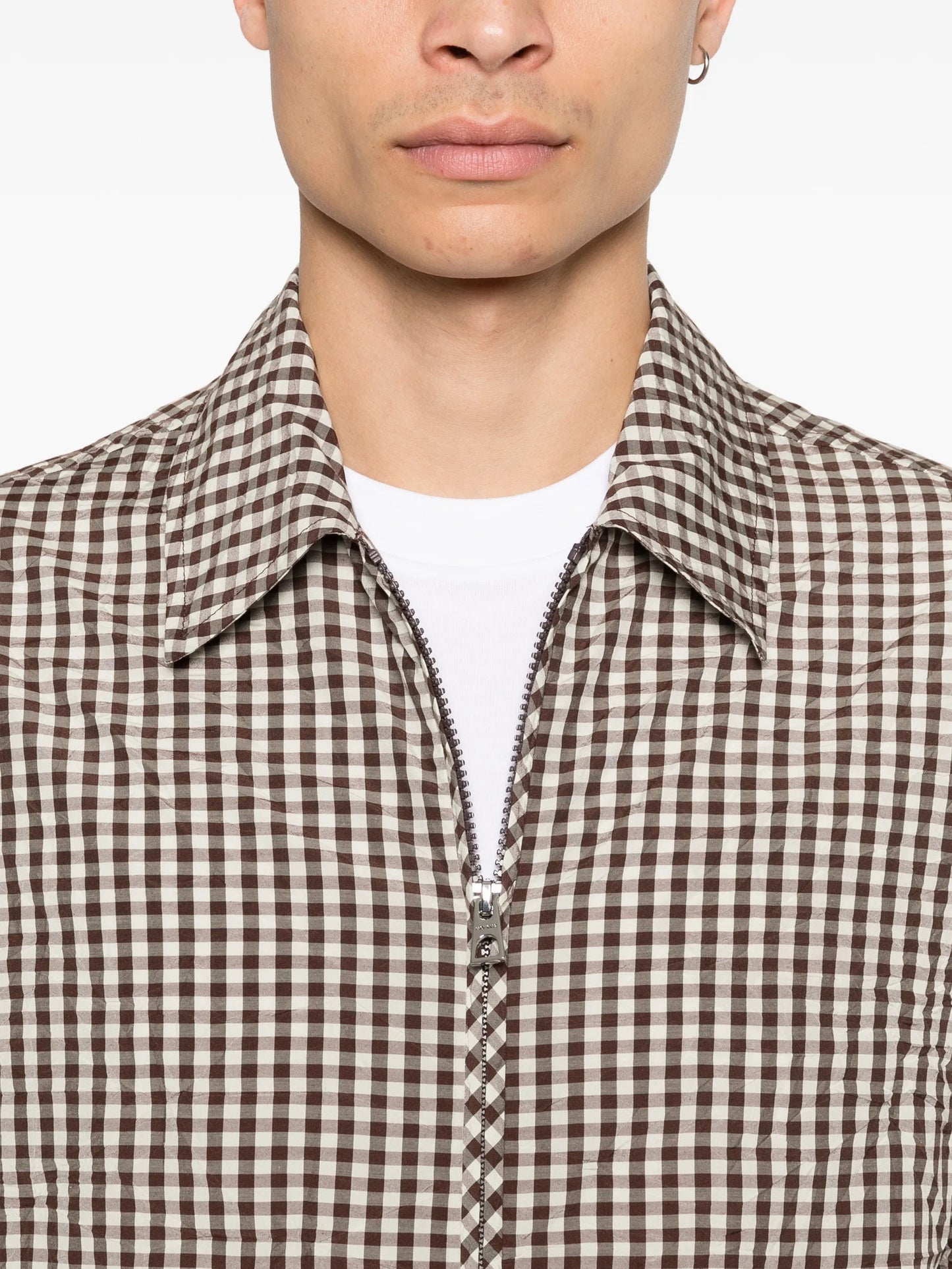 gingham crinkle shirt jacket