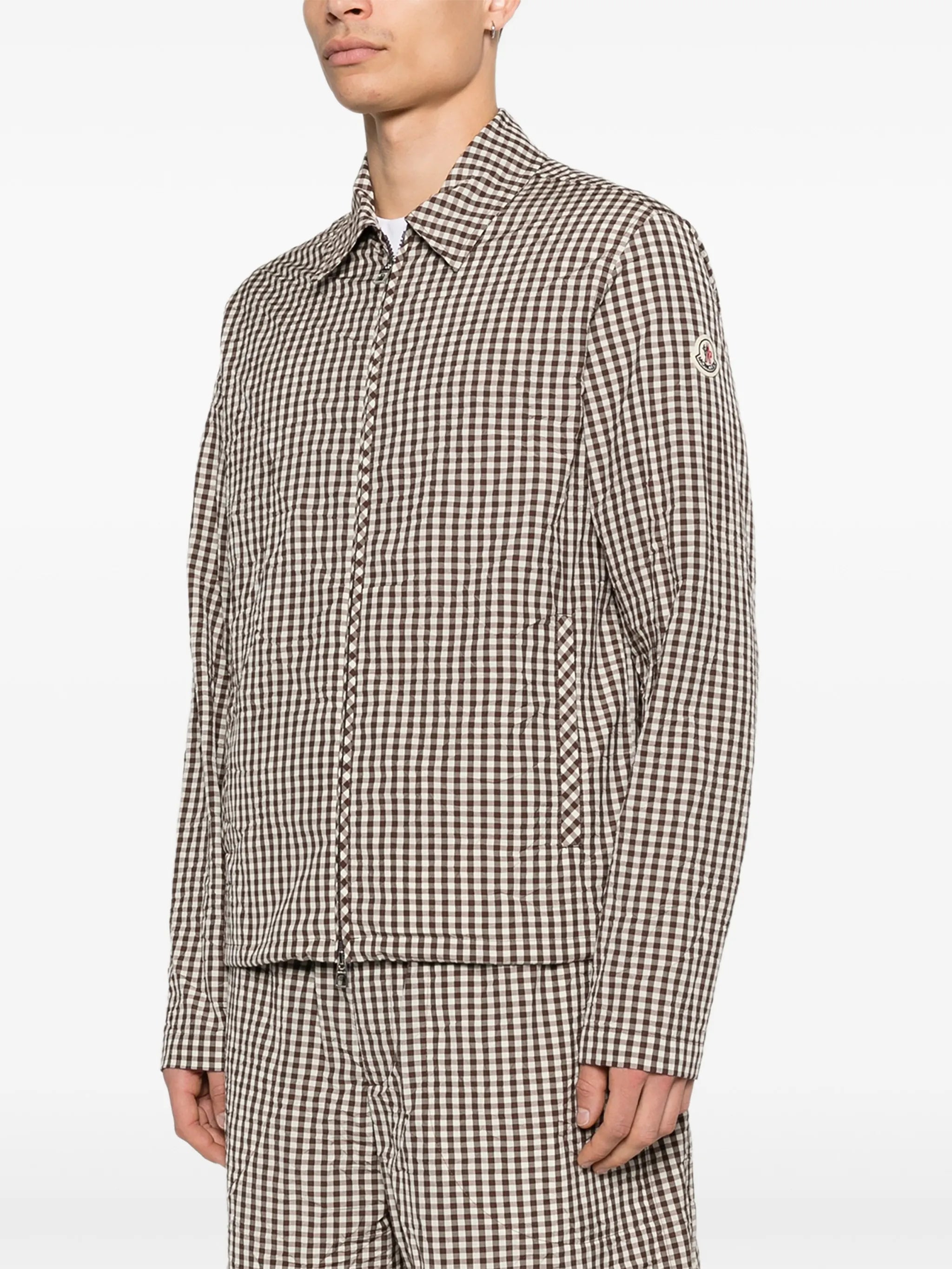 gingham crinkle shirt jacket