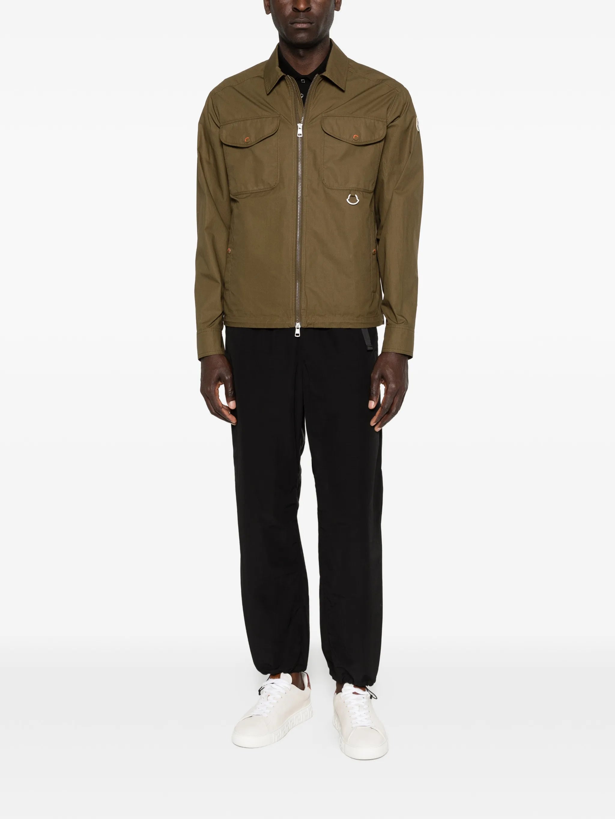 cotton poplin long sleeve zip-up shirt jacket