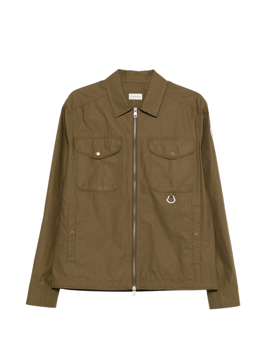 cotton poplin long sleeve zip-up shirt jacket