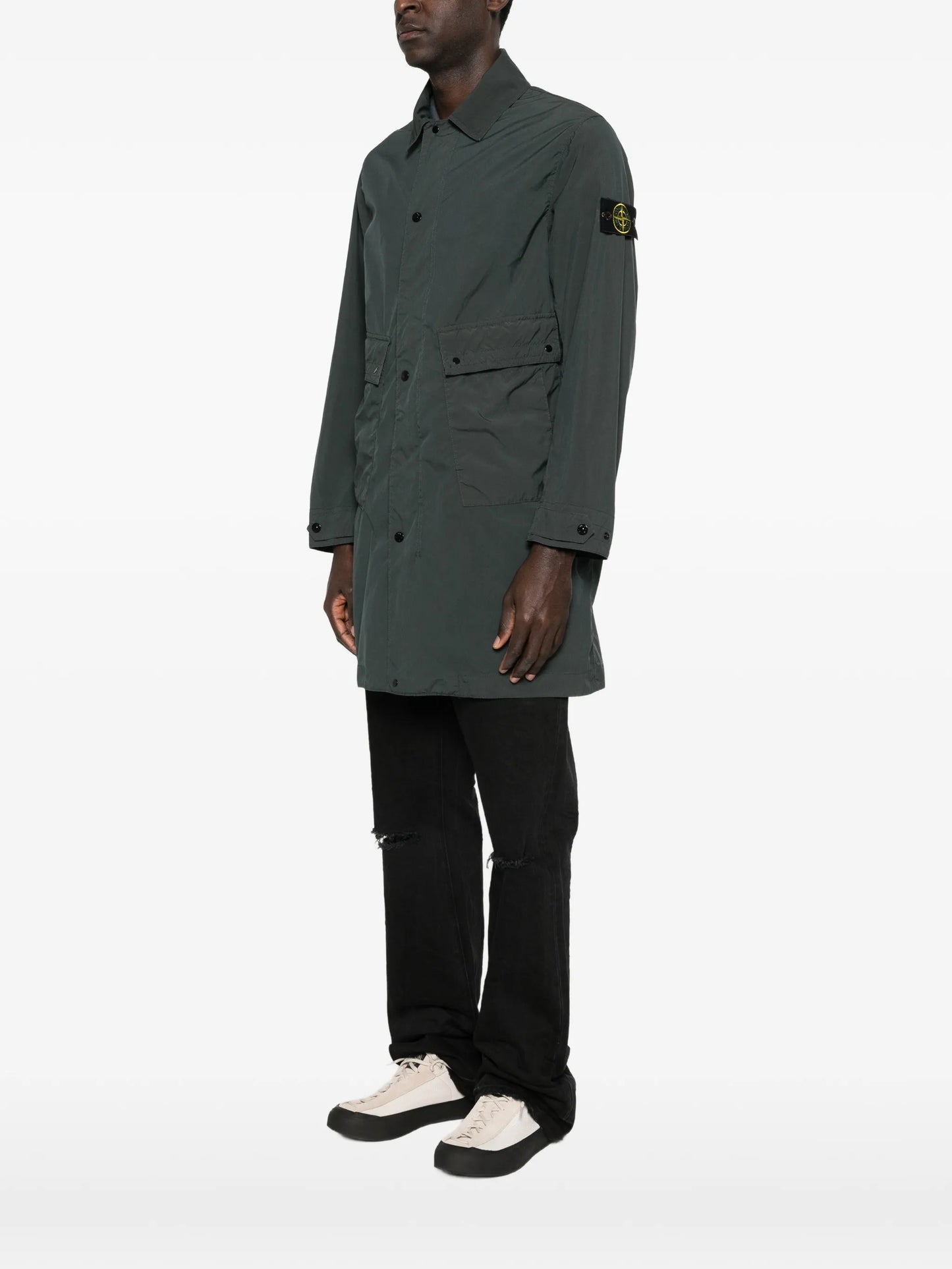 button pocket long parka coat